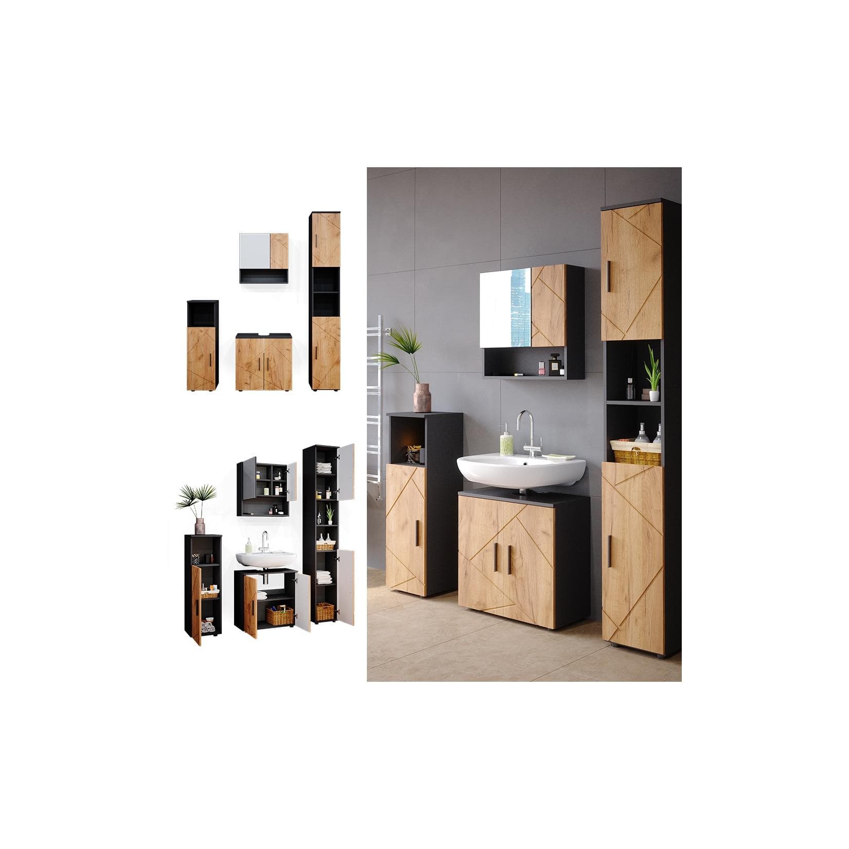 Vicco Badmöbel Set Irma Spiegelschrank Hochschrank Midischrank Weiß