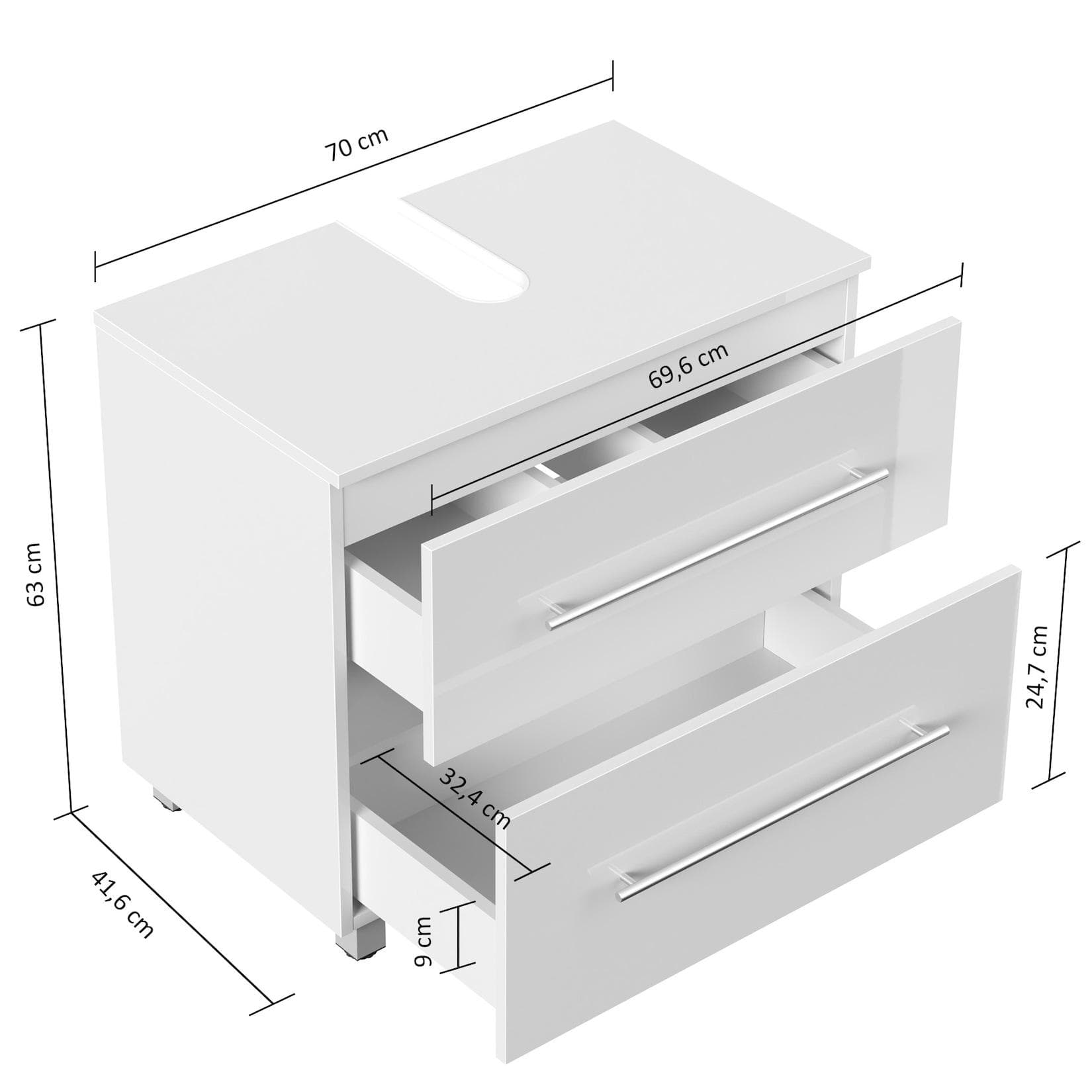 Mondial Universal Unterbau auf Standfüßen 70 cm SoftClose Weiß Hochglanz