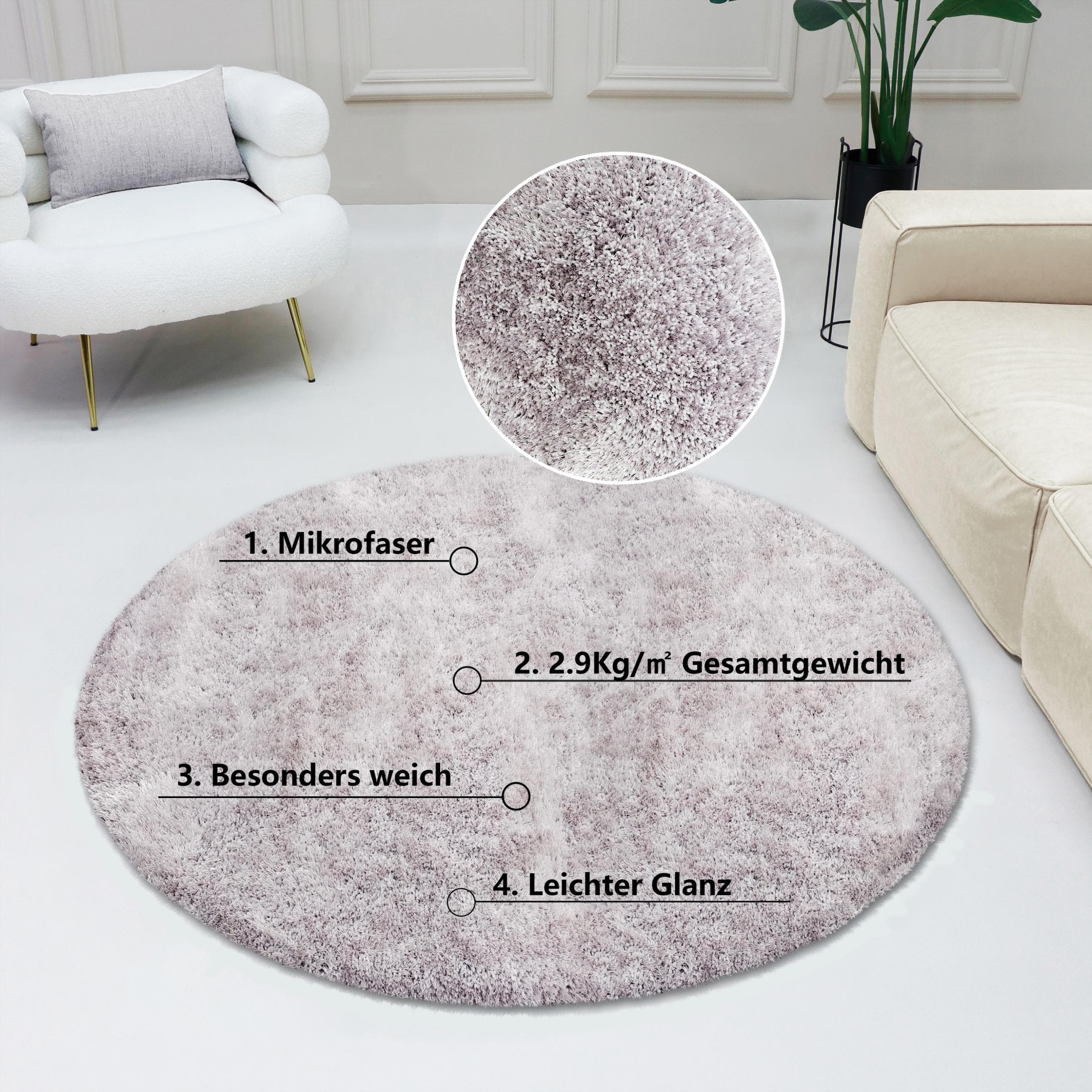 Bruno Banani Hochflor-Teppich Dana Silber Rund 30mm
