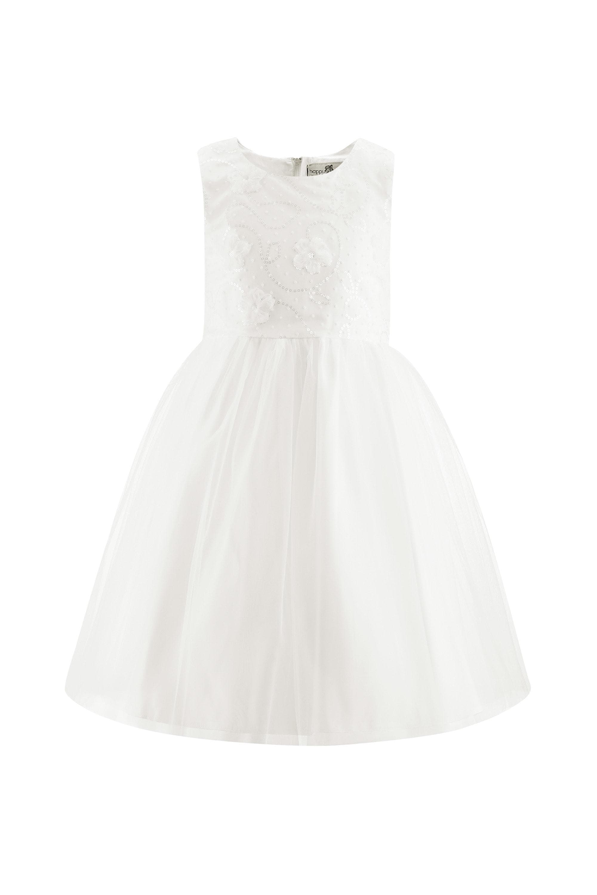 happy girls Sommerkleid Mädchen Tüll Pailletten 3D-Blumen ecru Gr. 134