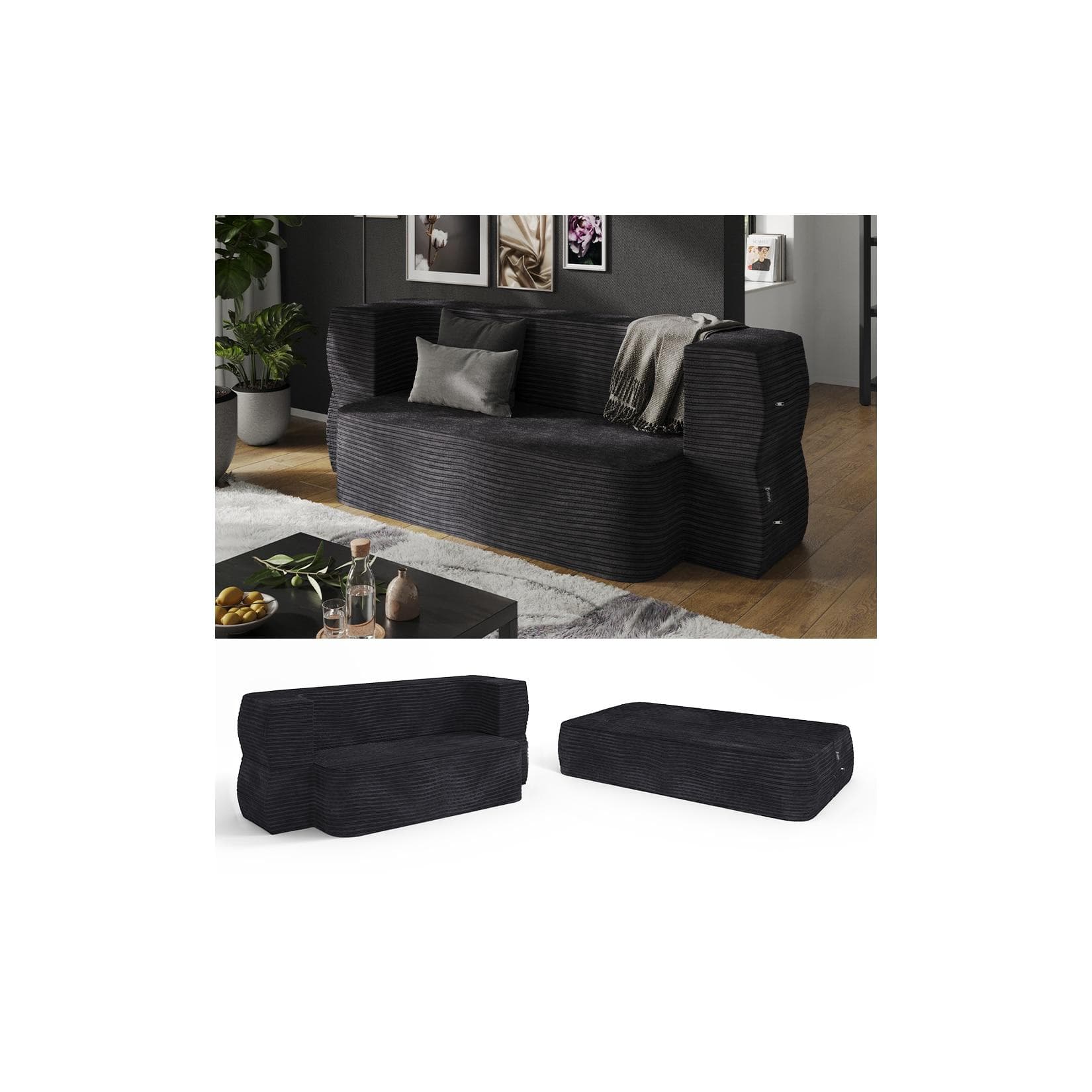 VitaliSpa® Schlafsofa Lille Schwarz mit Schlaffunktion