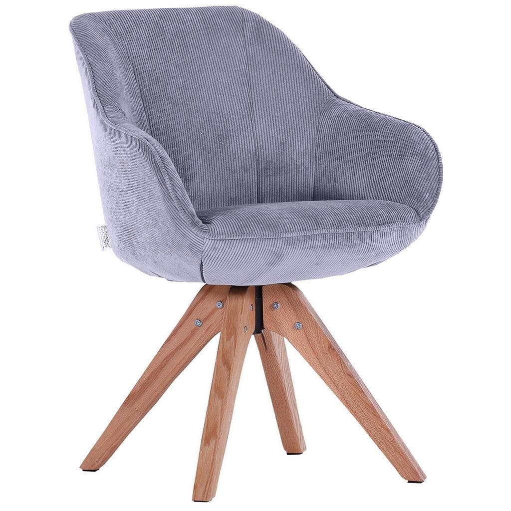 Armlehnstuhl Hellgrau Textil Eiche Massiv 360° Drehbar Esszimmerstuhl