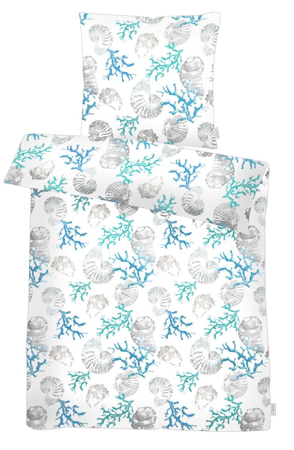 APELT Bettwäsche Coral Gots Blau Satin 100% Bio-Baumwolle