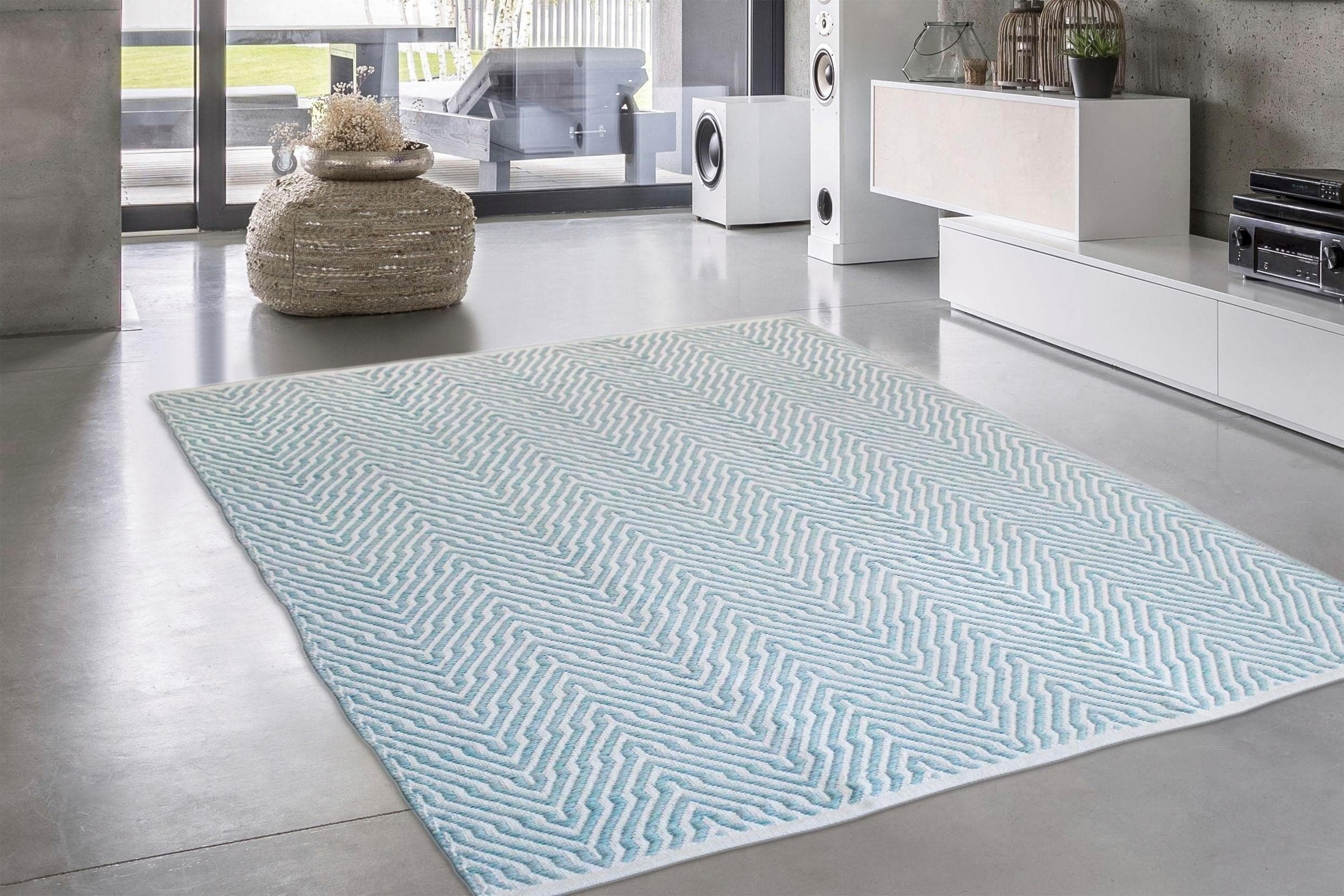 Calo-deluxe Teppich Luba 433 Türkis Baumwolle Handgewebt