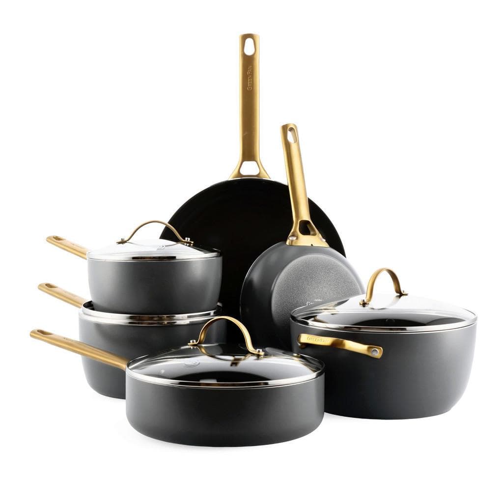 GreenPan Kochtopfset Padova Reserve Schwarz Gold Metall Glas 6-teilig PFAS-frei