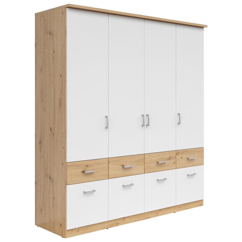 Kleiderschrank Weiß Eiche Artisan Kunststoff 4 Fächer 8 Schubladen