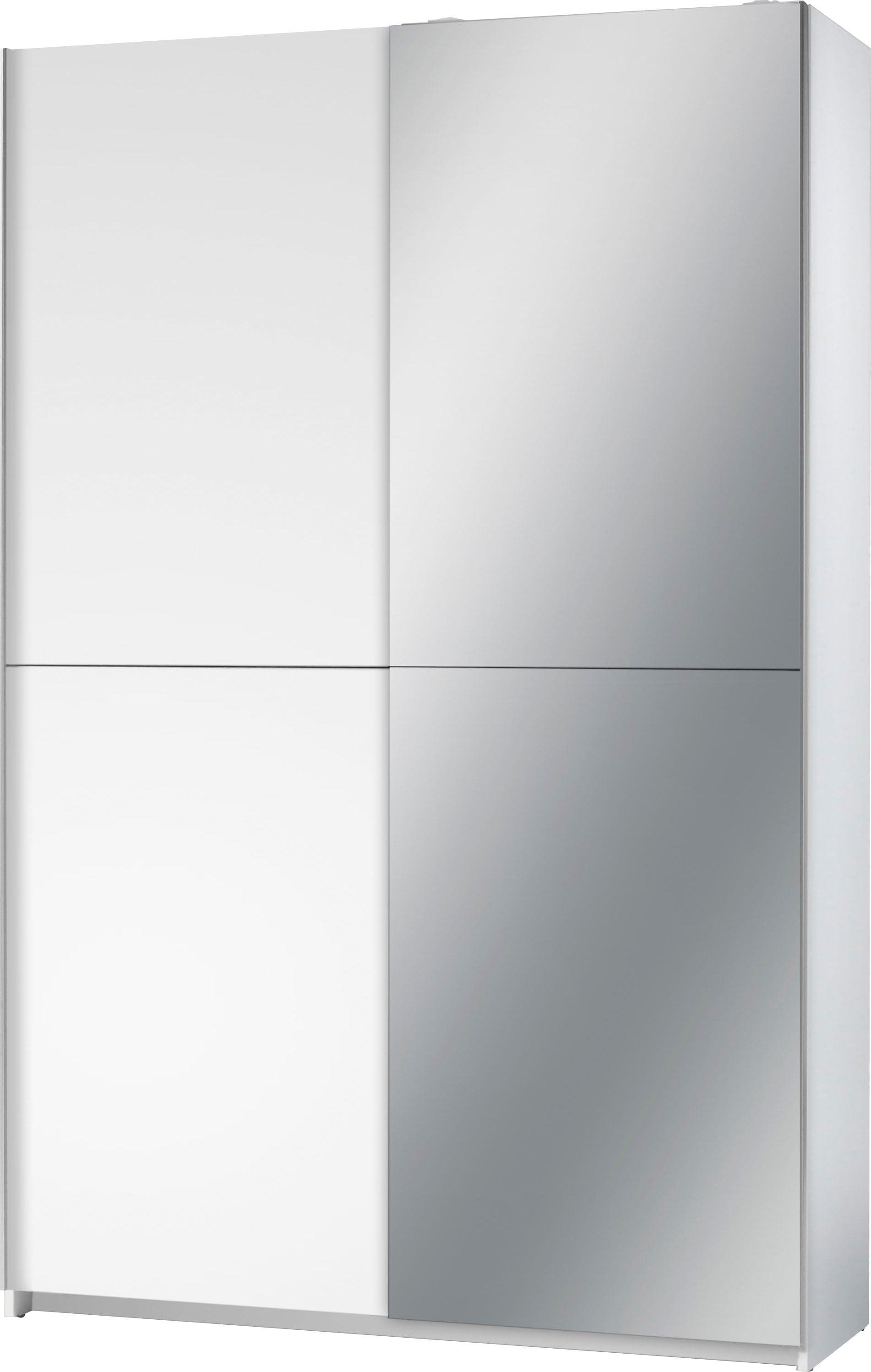 Schlafkontor Schwebetürenschrank Weiß 6 Böden Spiegel