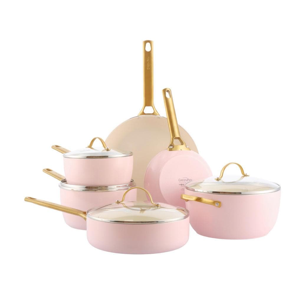 GreenPan Kochtopfset Padova Reserve 6-teilig Weiß, Gold, Pink Metall, Glas