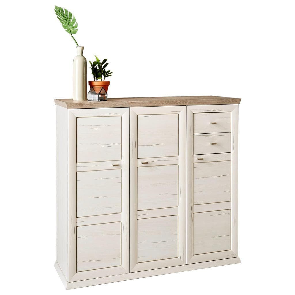 Hom'in Schuhschrank Weiß Grau Holzwerkstoff 7 Fächer 2 Schubladen