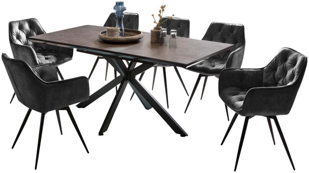 7-teilige Essgruppe mit drehbaren Stühlen und Synchronauszug