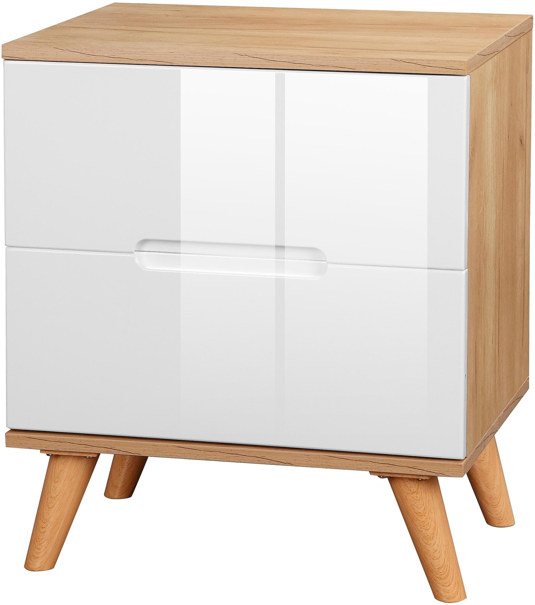 OTTO HOME Nachtschrank Lund Weiß Hochglanz 2 Schubladen
