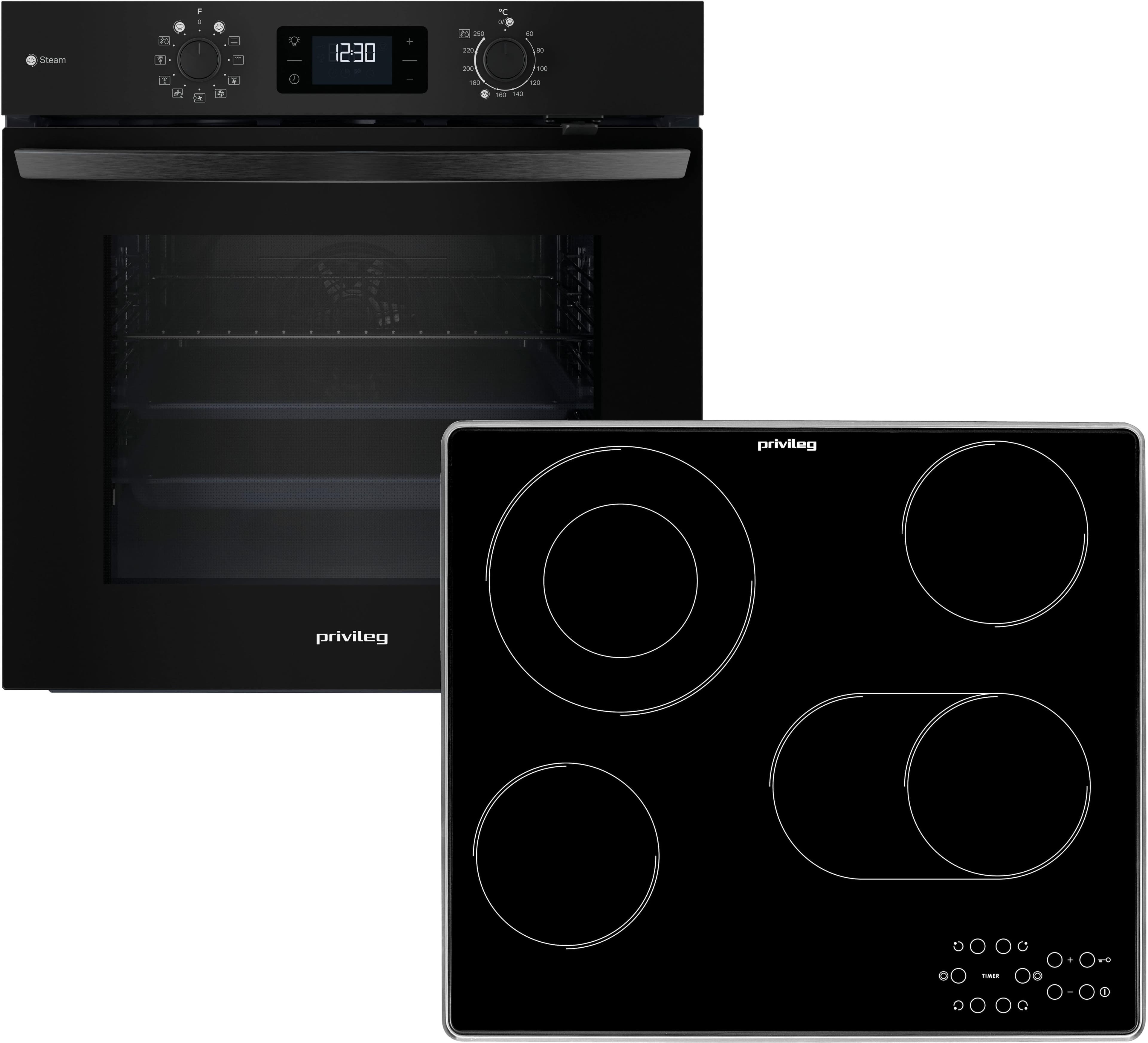 PRIVILEG Backofen-Set "BAKO Turn&Go Steam 420" Schwarz/Edelstahl