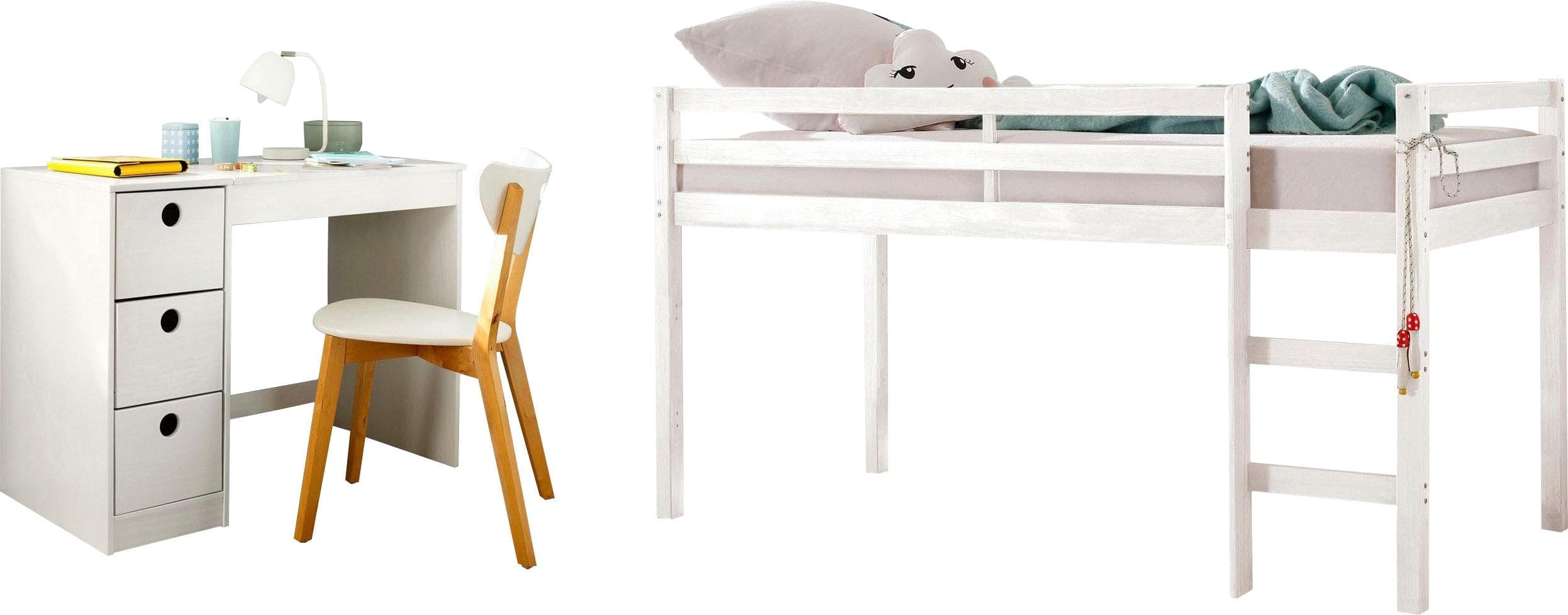Jugendzimmer-Set OTTO HOME "Alpi" Weiß Hochbett und Schreibtisch