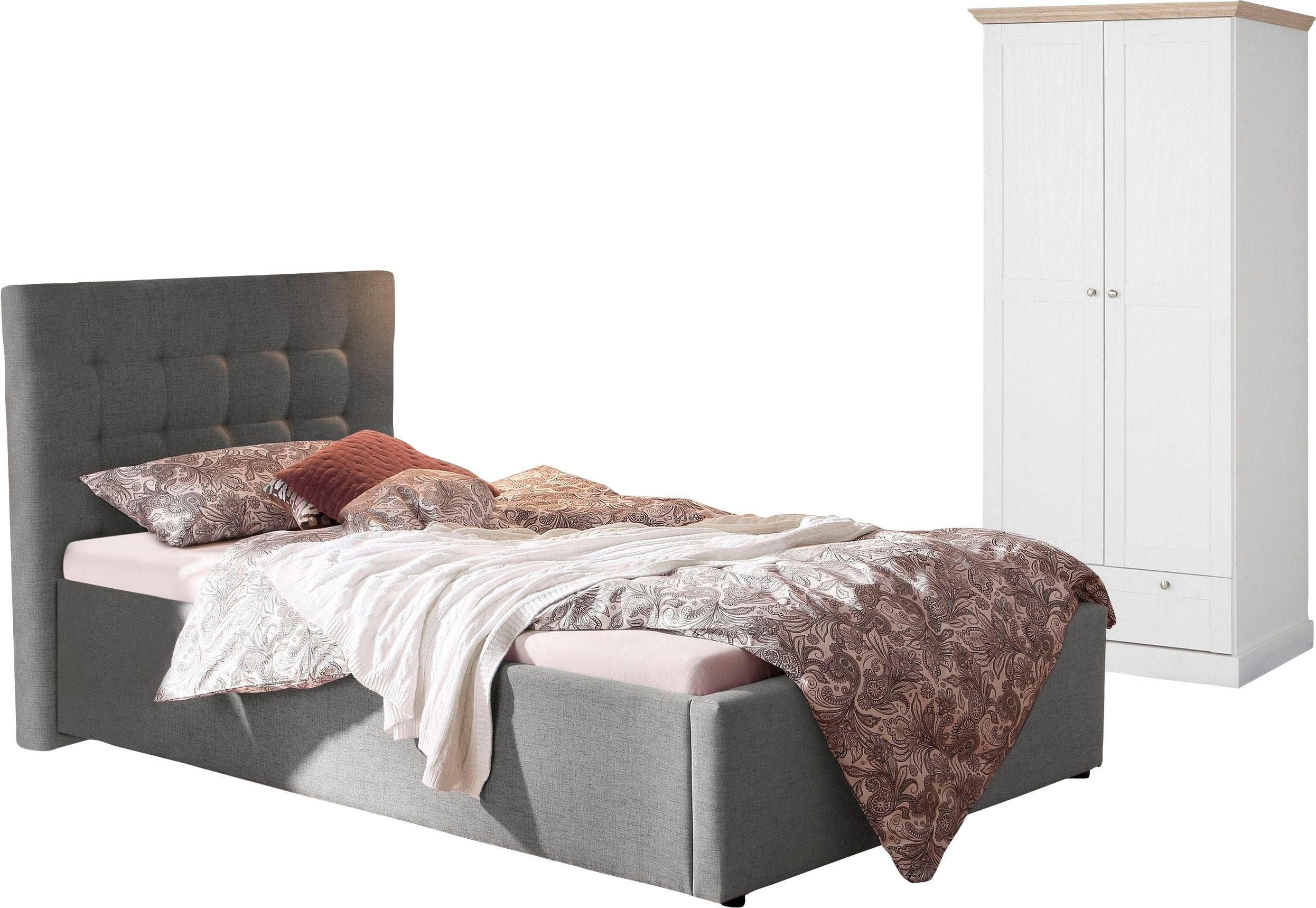 Jugendzimmer-Set OTTO HOME "Hamar-Binz" Grau Polsterbett und Kleiderschrank