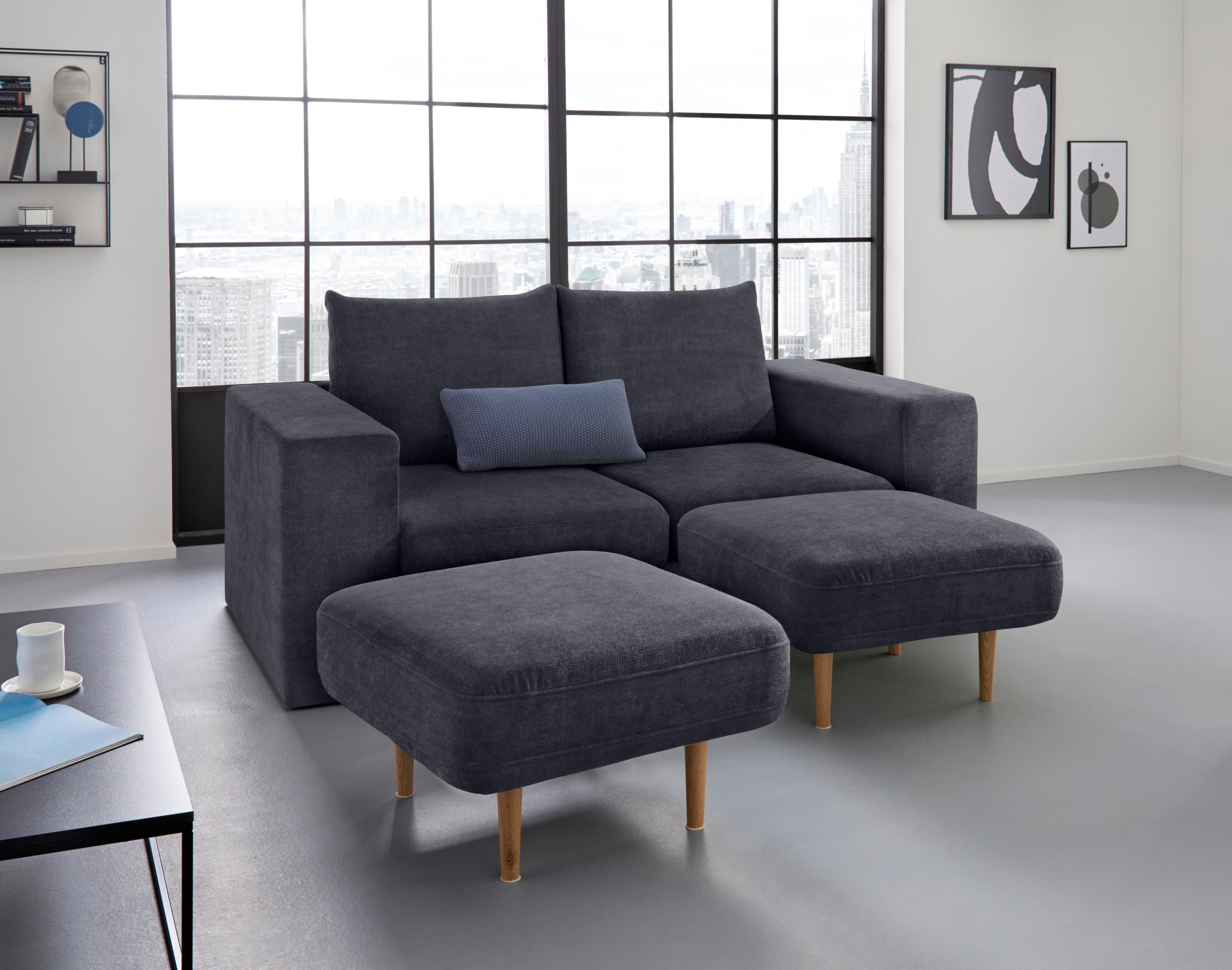 LOOKS BY WOLFGANG JOOP 2,5-Sitzer Sofa Looksv Dunkelblau mit 2 Hockern