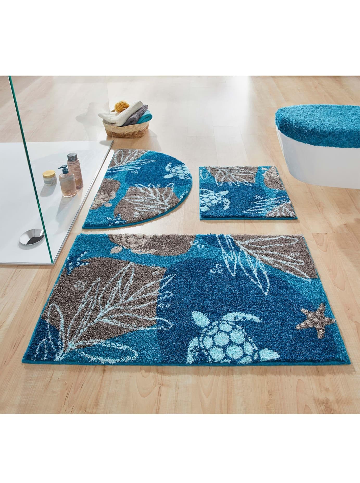 Badematte Grund Blau Meeres-Motiv