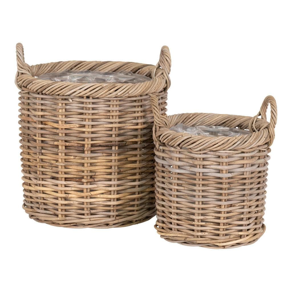 Korbset Braun Kunststoff 2-teilig Rattan Rund