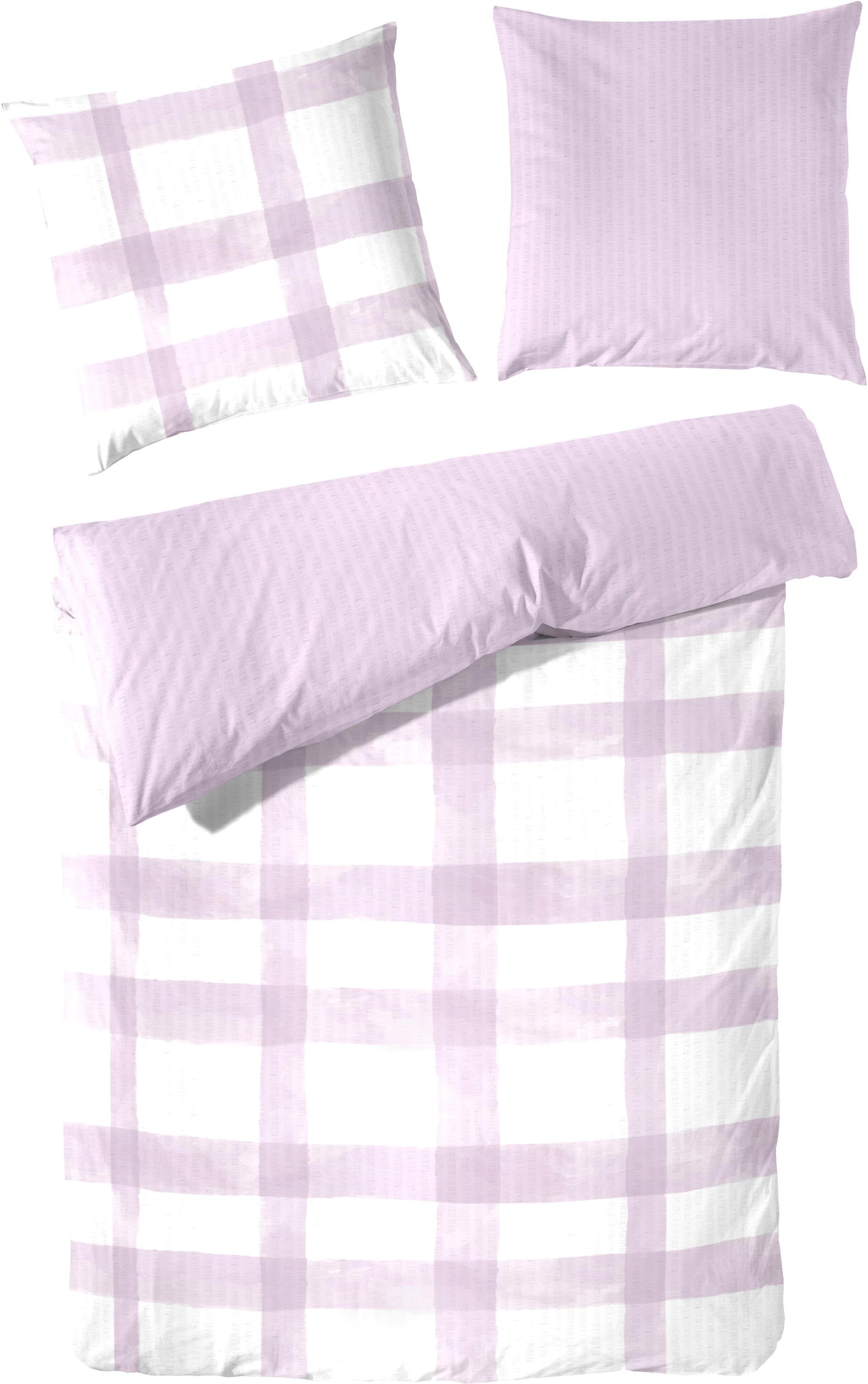 Wendebettwäsche PRIMERA Soft-Seersucker Bettwäsche Karo Lila