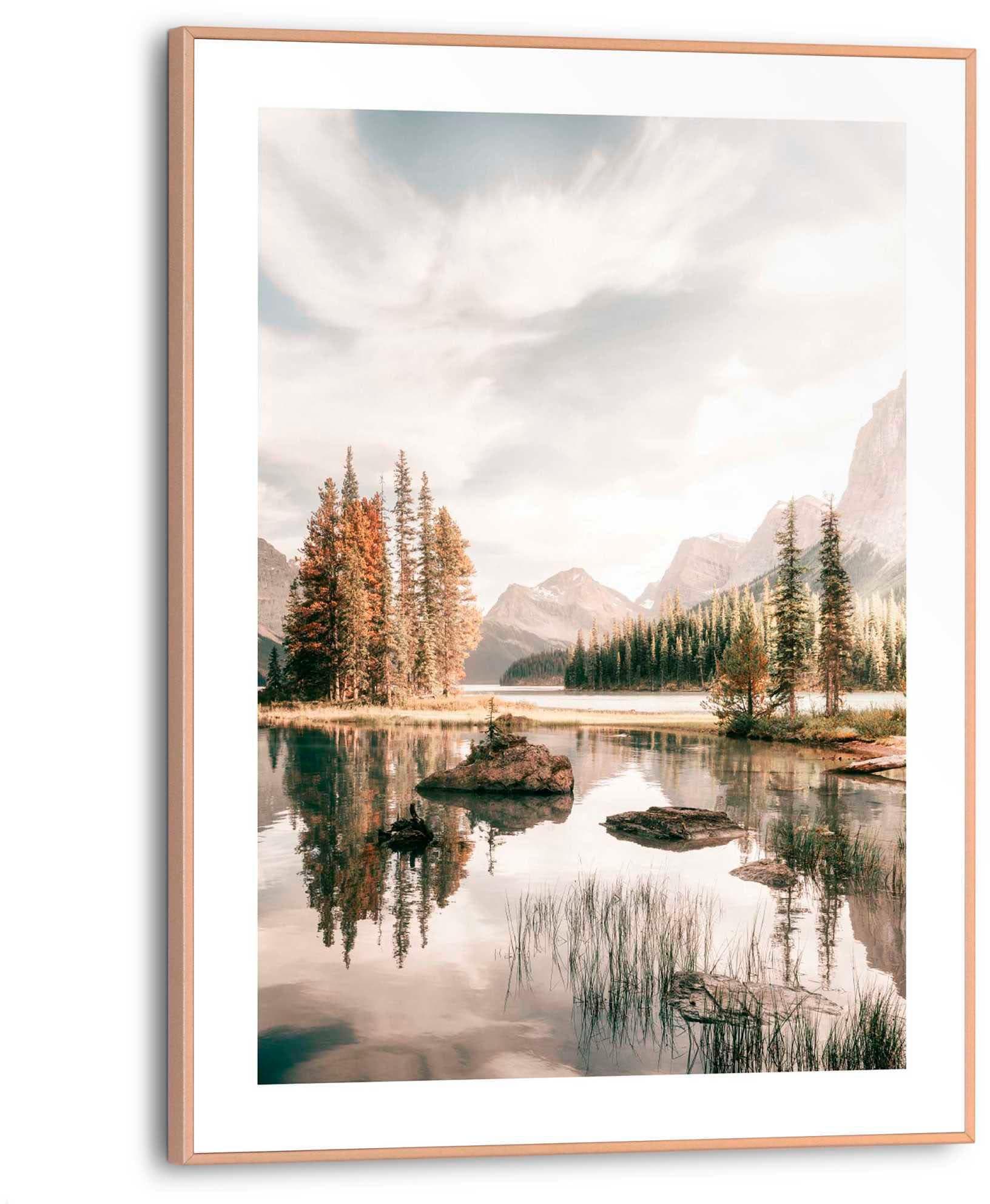 Poster REINDERS "Bergsee" Beige MDF Wanddekoration