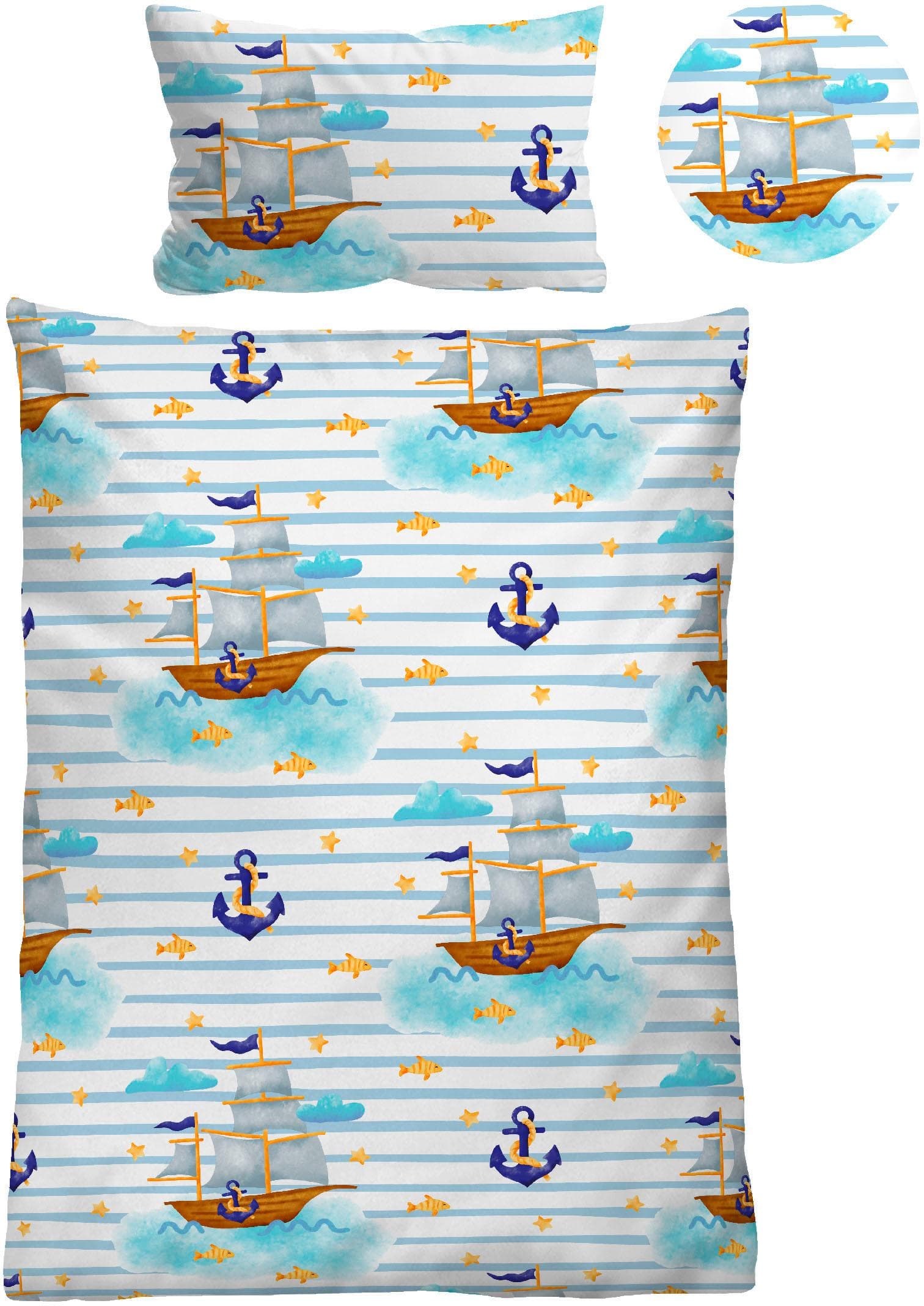Gemusterte Kinderbettwäsche mit Schiffen