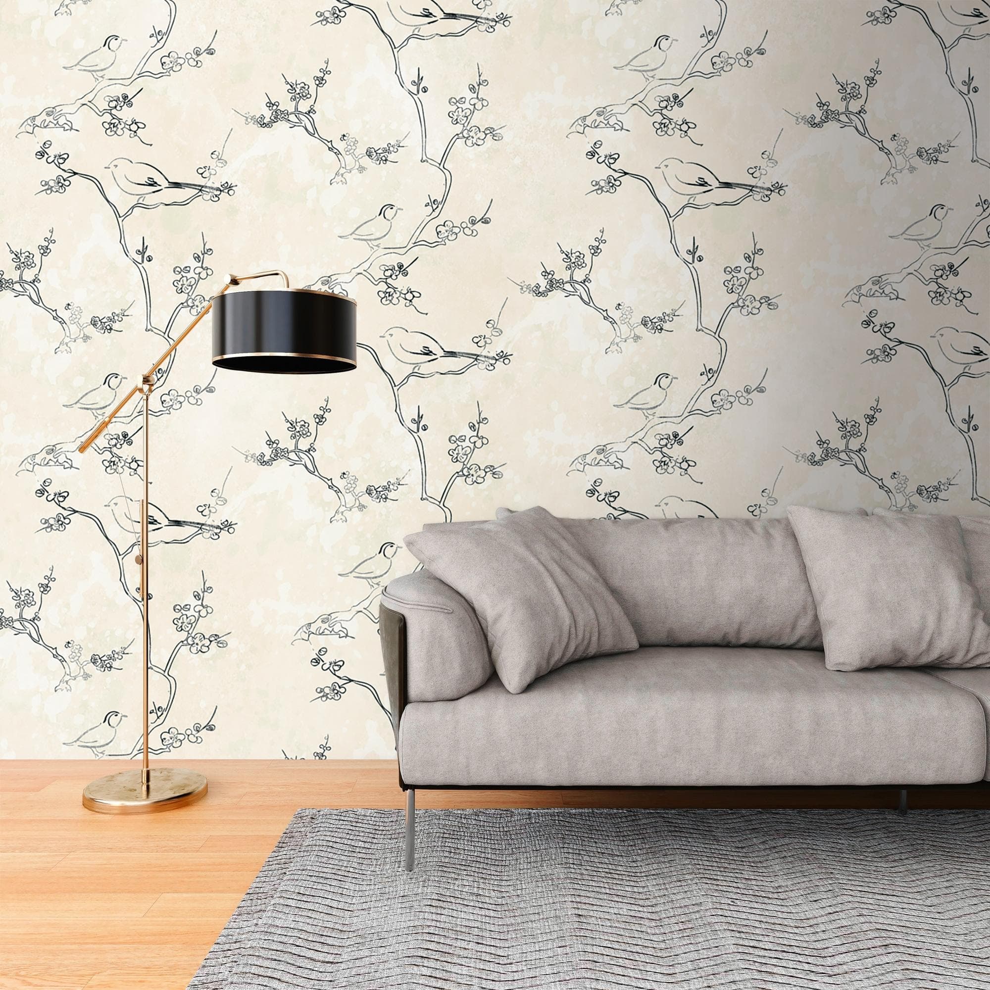 LIVING WALLS Vogel-Tapete Motivtapete Zeichnung Vögel Beige Schwarz