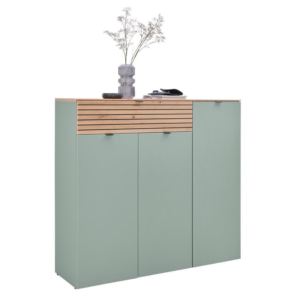 Voleo Schuhschrank Grün Eiche Artisan Metall 7 Fächer 1 Schublade