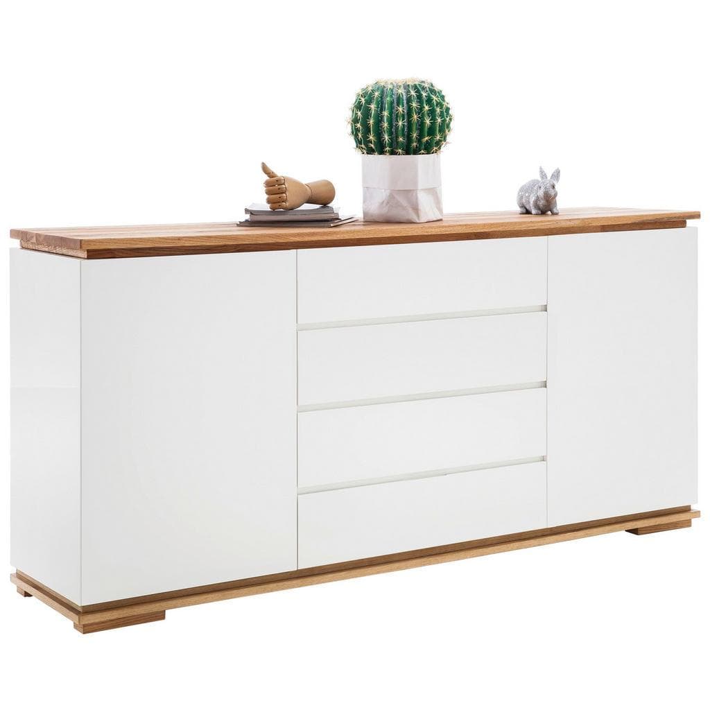 Modernes Sideboard in Weiß Matt & Massiver Asteiche
