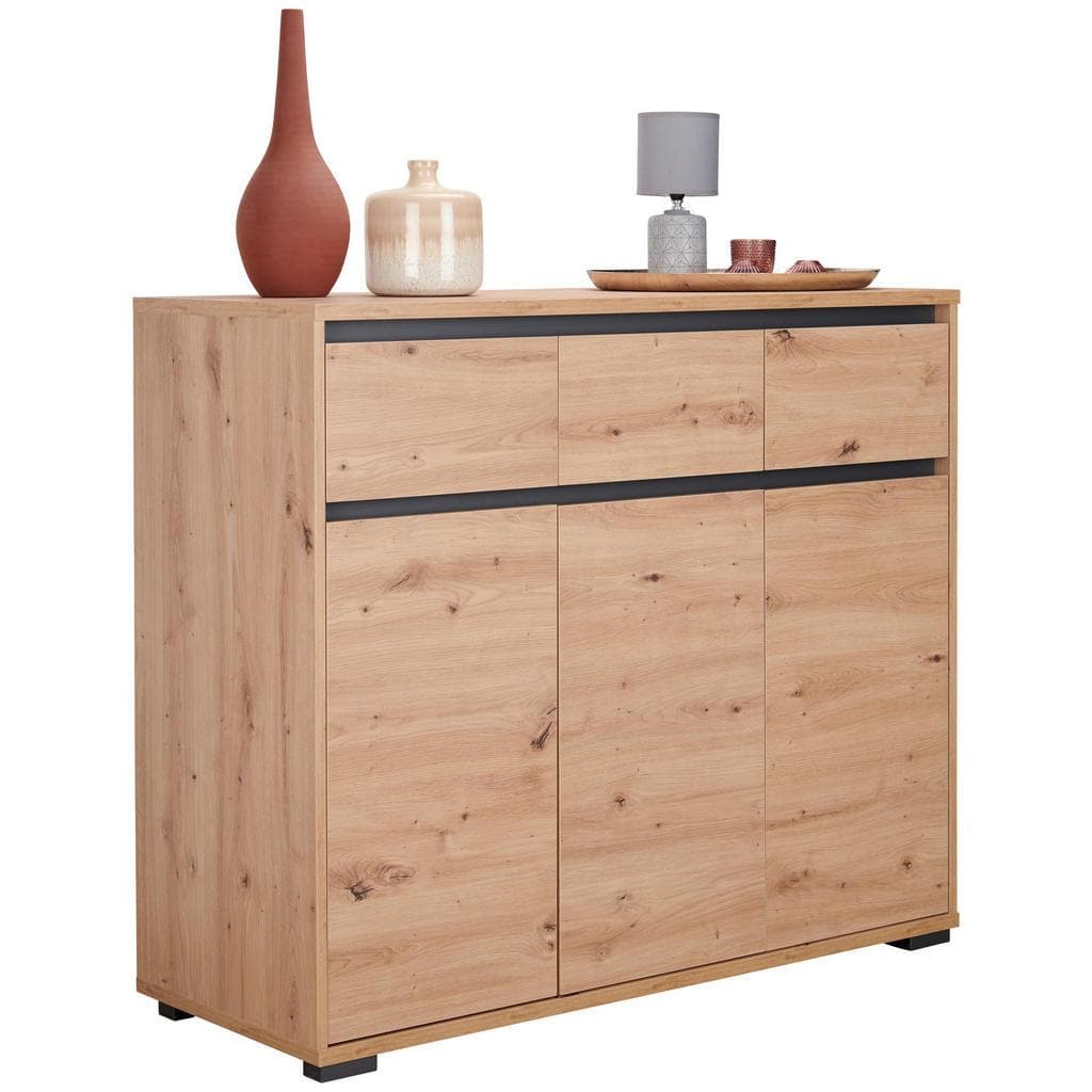 Carryhome Kommode Anthrazit Eiche Holzwerkstoff 3 Schubladen