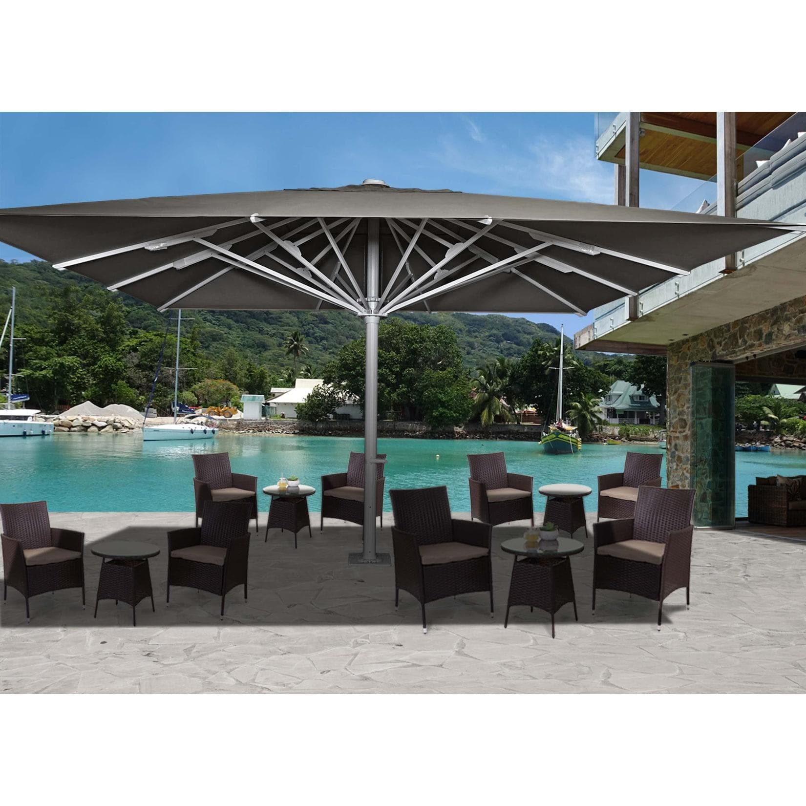 Gastronomie-Luxus-Sonnenschirm MCW-D20b XXL-Schirm Marktschirm 5x5m Polyester/Alu 87kg Anthrazit