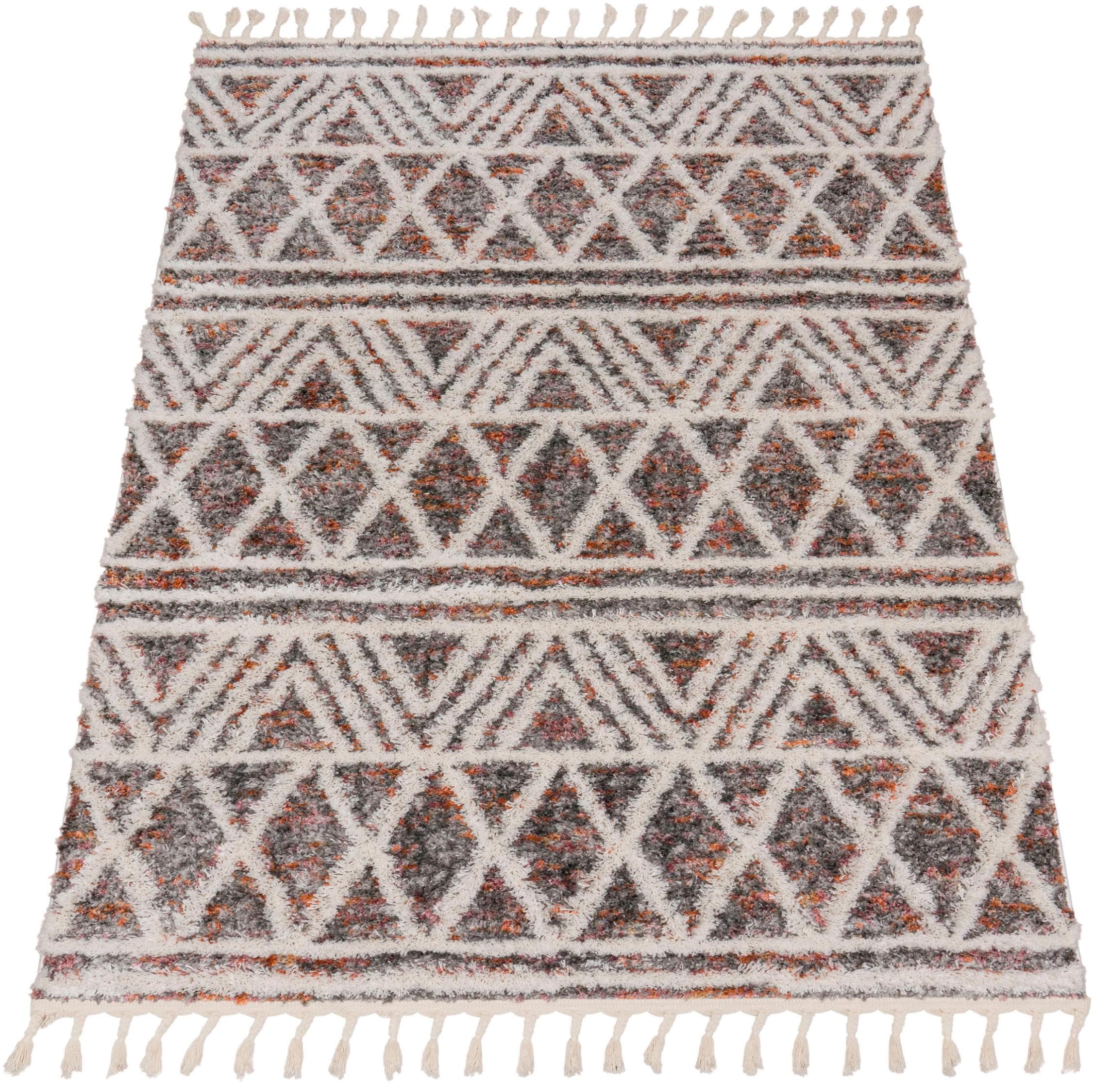 PACO HOME Teppich Monza 652 Hochflor Bunt Rauten Muster