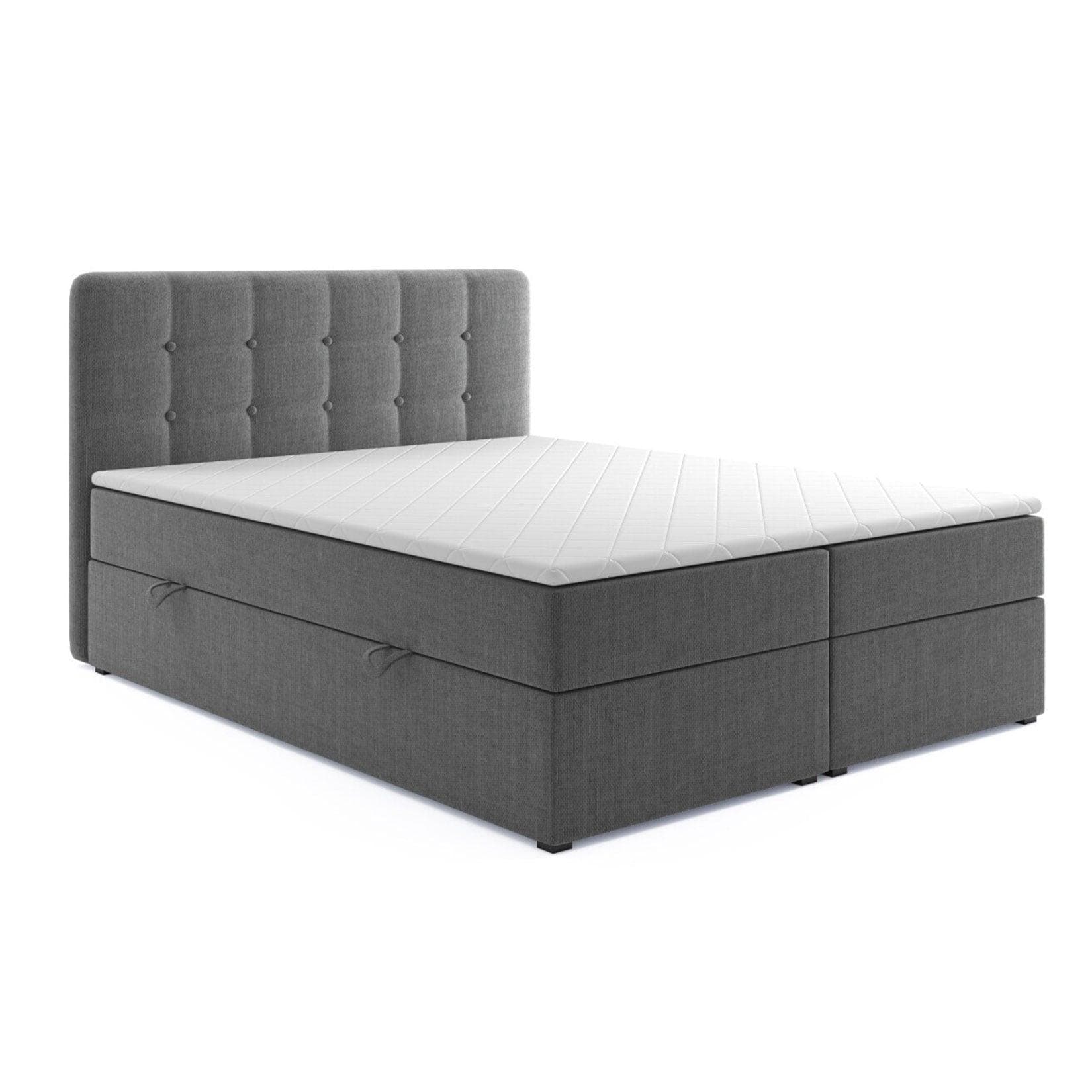 M-Punkt Boxspringbett Prag Chesterfield Grau mit Bettkasten