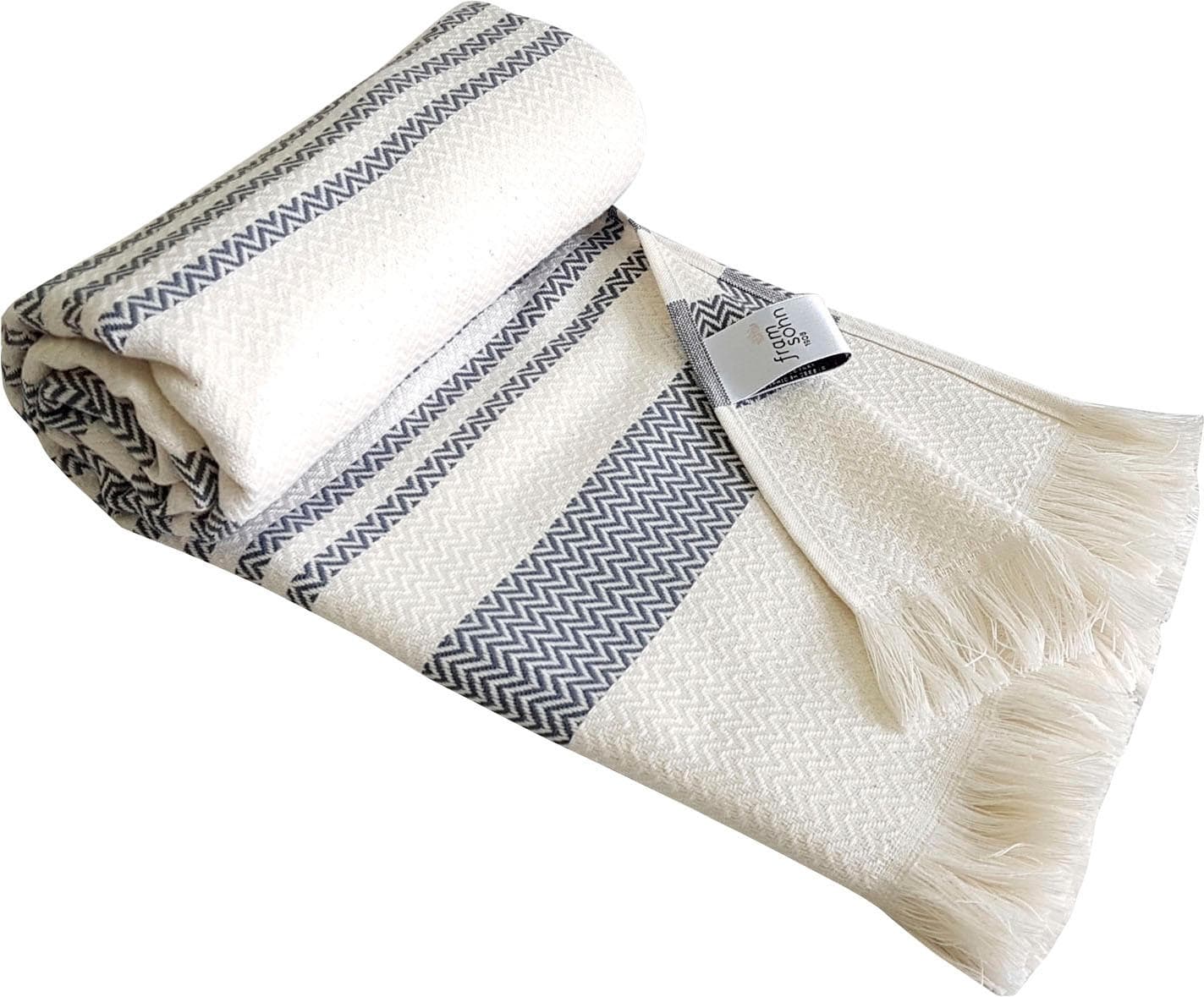 FRAMSOHN FROTTIER Hamamtuch Boho Living Zick Zack Beige Grau