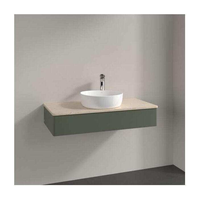 Villeroy und Boch Antao Waschtisch-Unterschrank mit Beleuchtung, 1 Auszug, Leaf Green Matt Lacquer