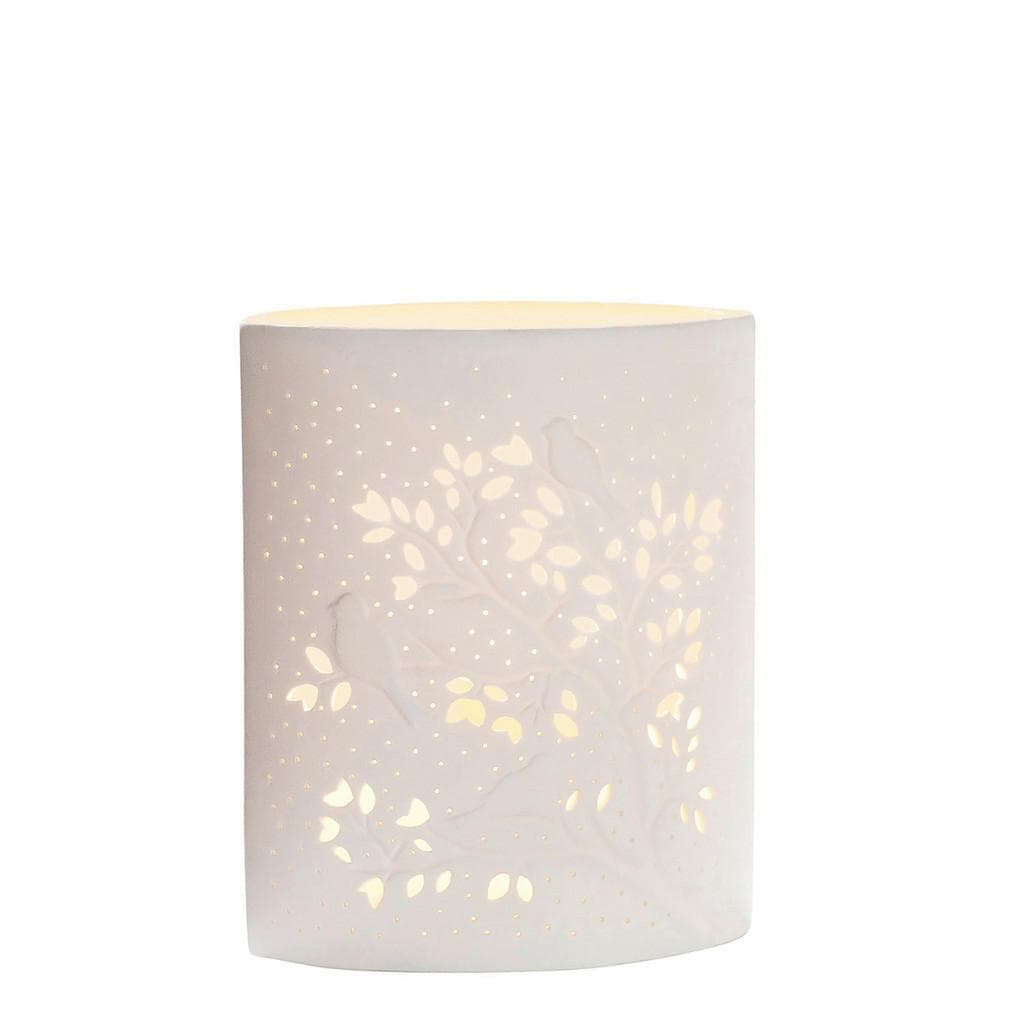 XXXLutz Tischleuchte Weiß Keramik Blättermuster