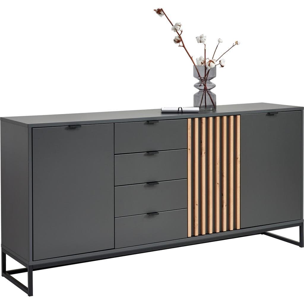 Voleo Sideboard Graphit und Eiche Artisan Metall 3 Fächer 4 Schubladen