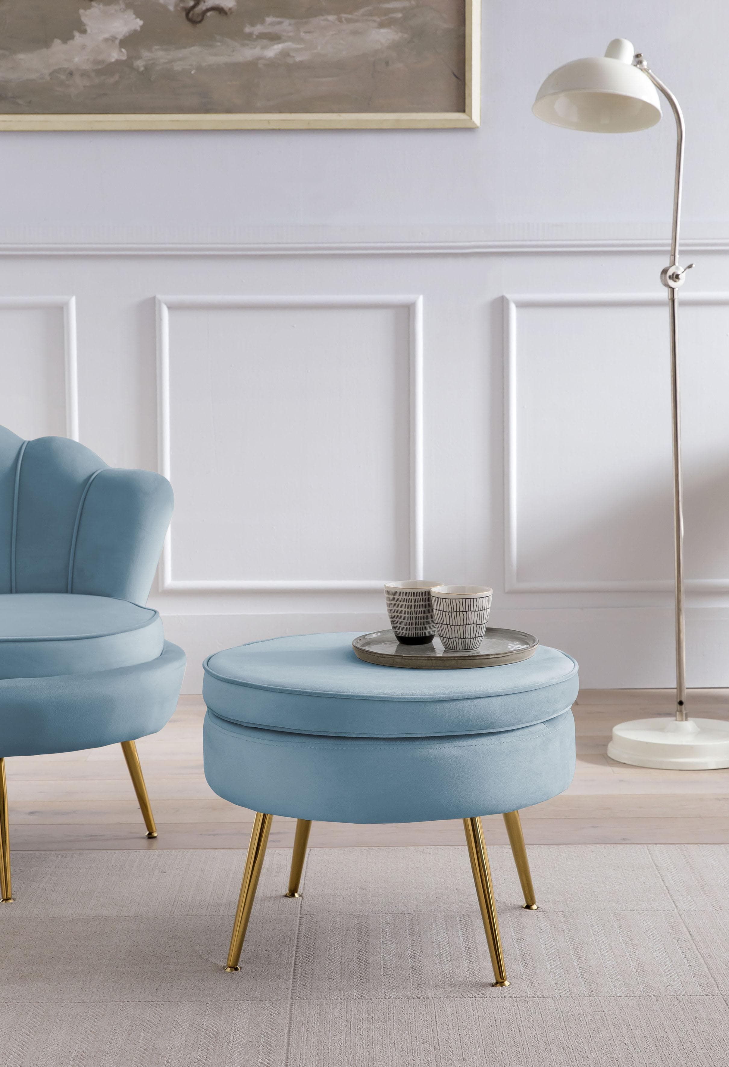 Salesfever Polsterhocker Calm Blau Gold Samt Metall