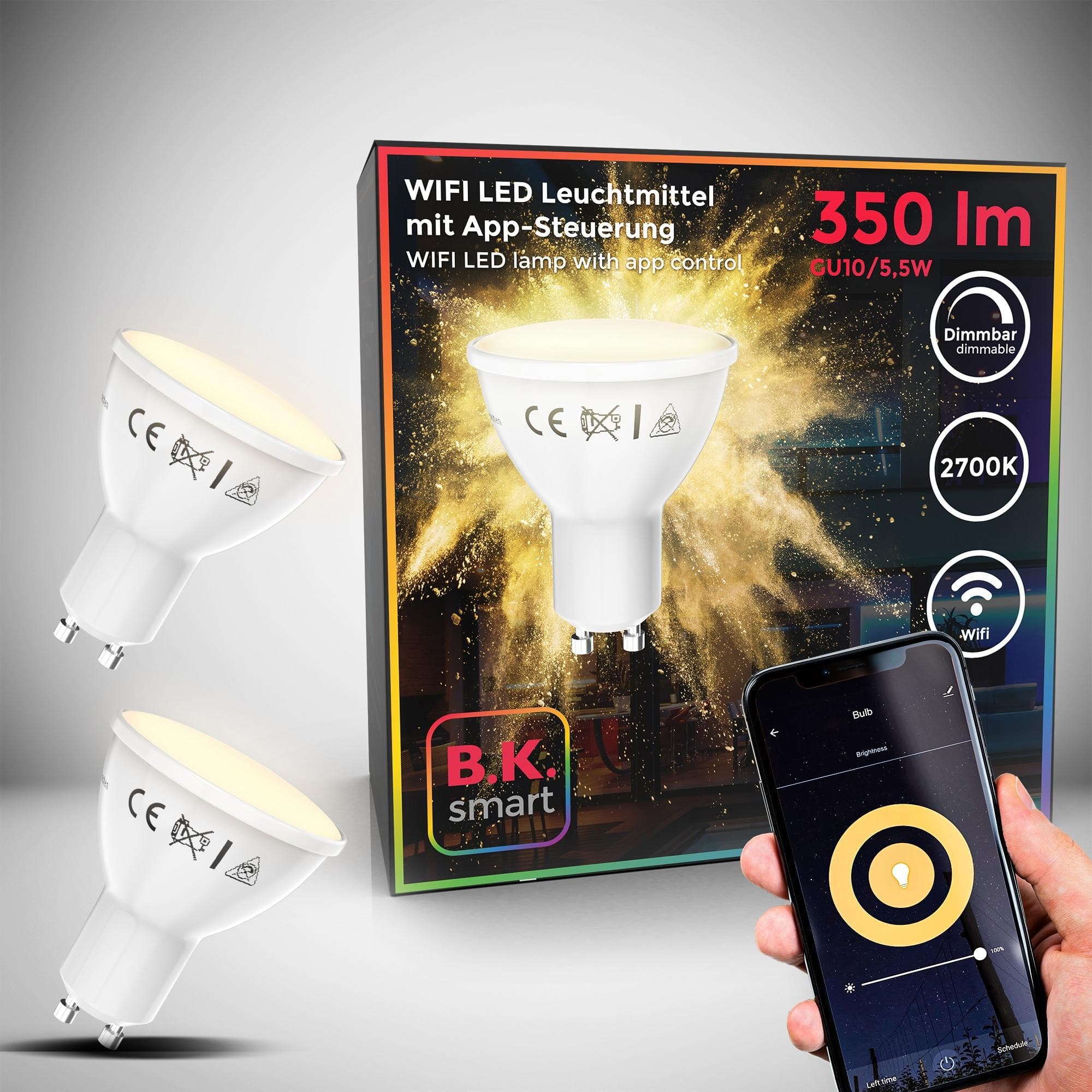 B.K.LICHT LED-Leuchtmittel 2er Set Smart Home RGB WiFi Dimmbar