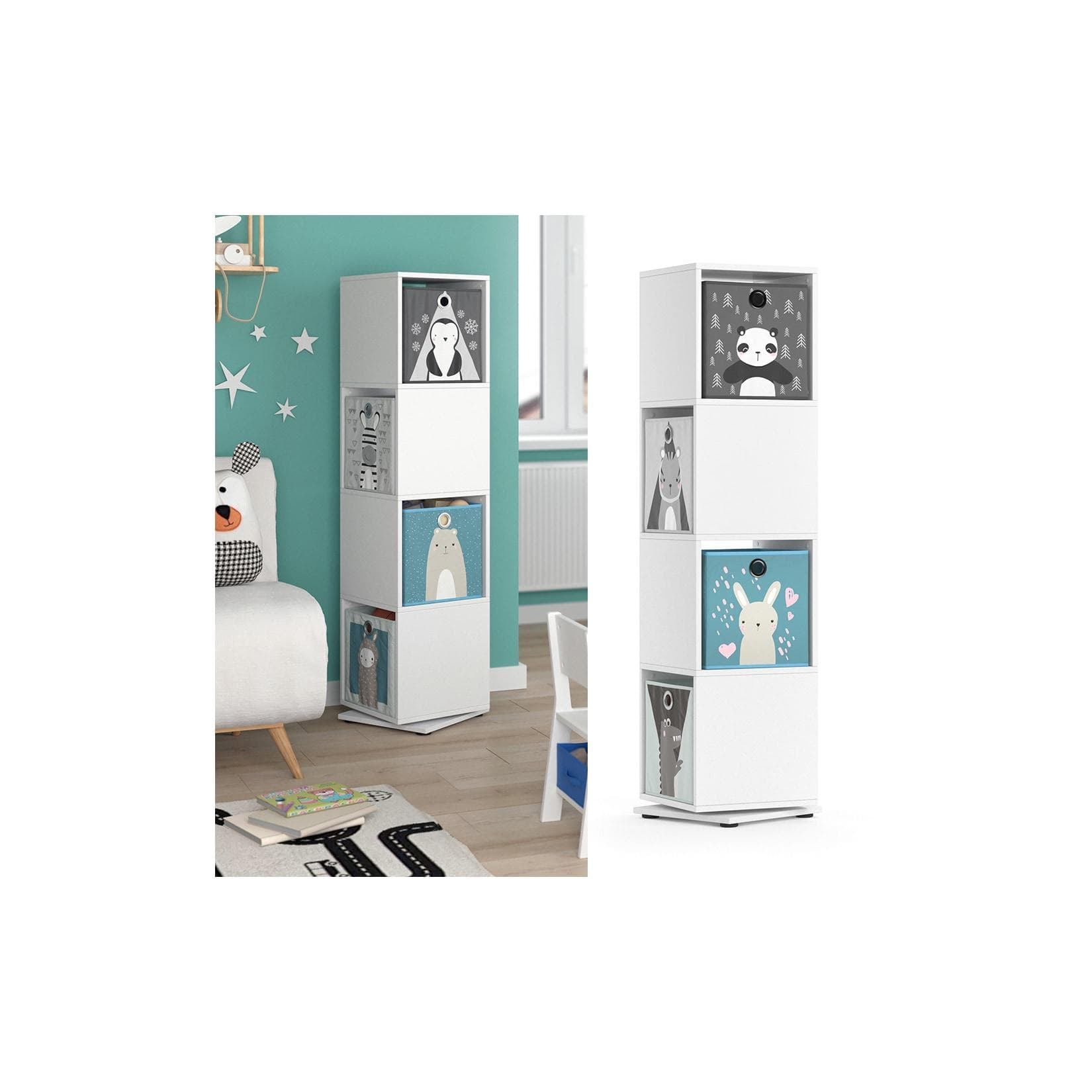 Vicco Drehregal Weiß mit Faltboxen - Ordnerregal Standregal