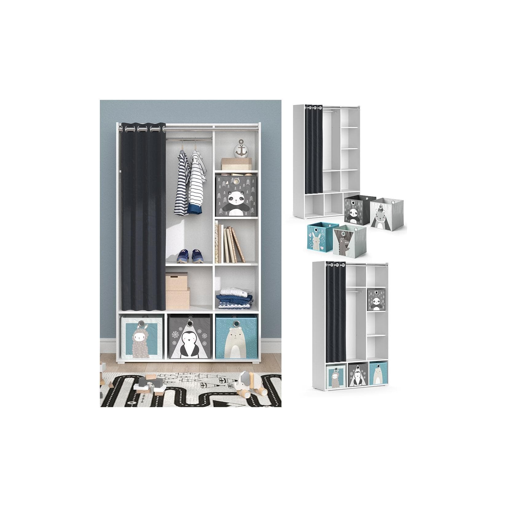 Vicco Luigi Kinderkleiderschrank Weiß mit Faltboxen