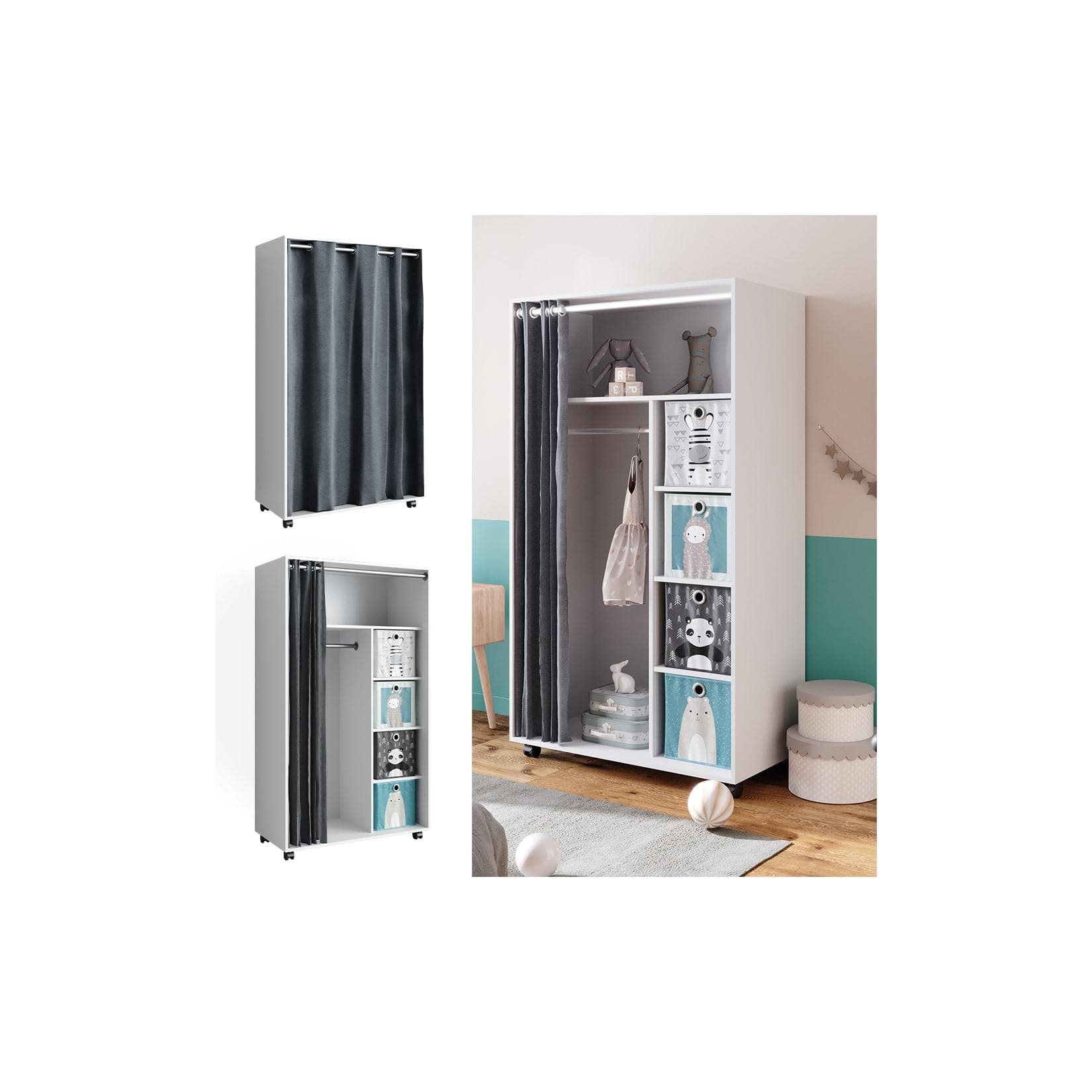 Vicco Kleiderschrank Doros Weiß Modern Rollbar