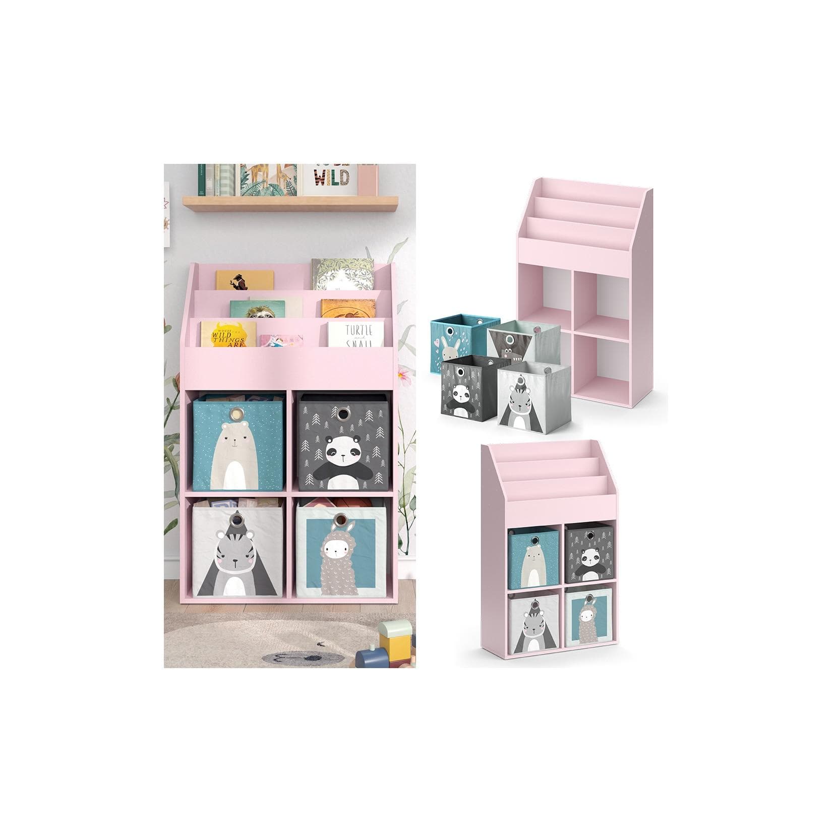 Vicco Kinderbücherregal Luigi Rosa Modernes Standregal mit Faltboxen