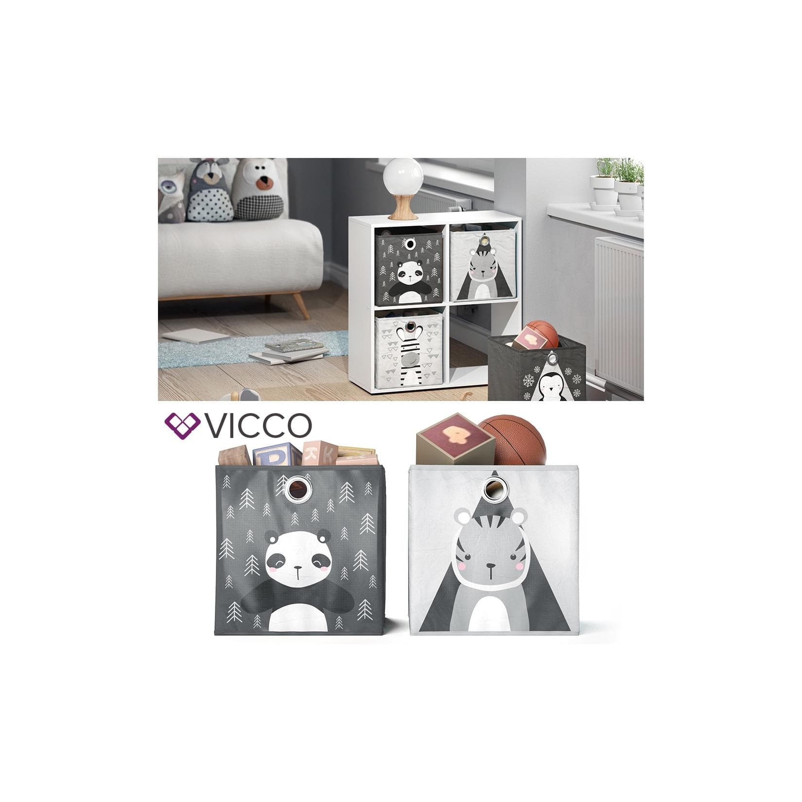 Vicco Faltboxen Grau - Waschbare Aufbewahrungslösung für Kinderzimmer