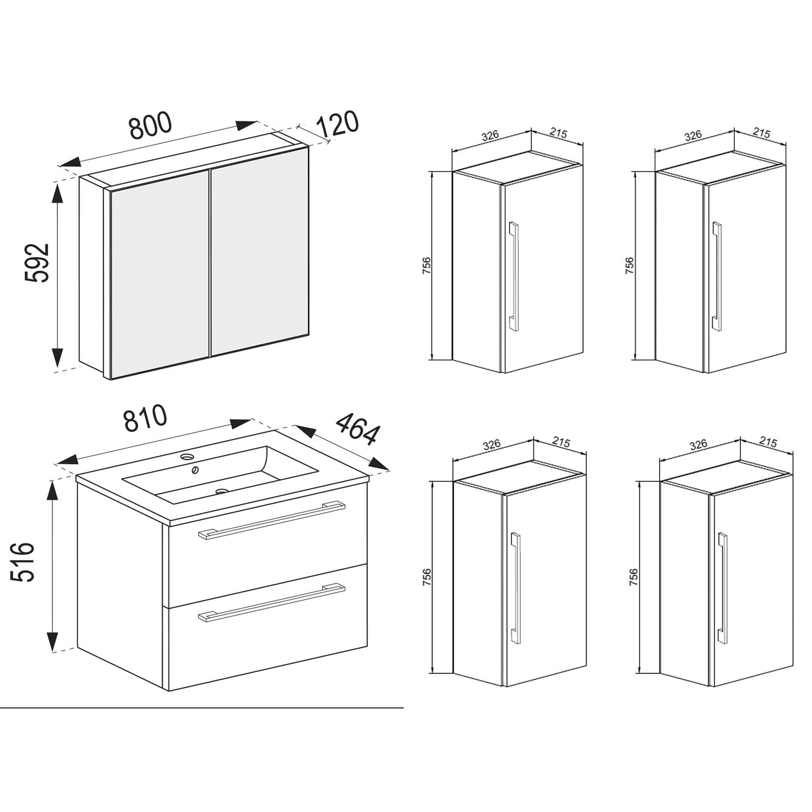 VCM 5-tlg. Waschplatz Waschtisch Waschbecken Unterschrank Breite 60 cm Badmöbel-Set