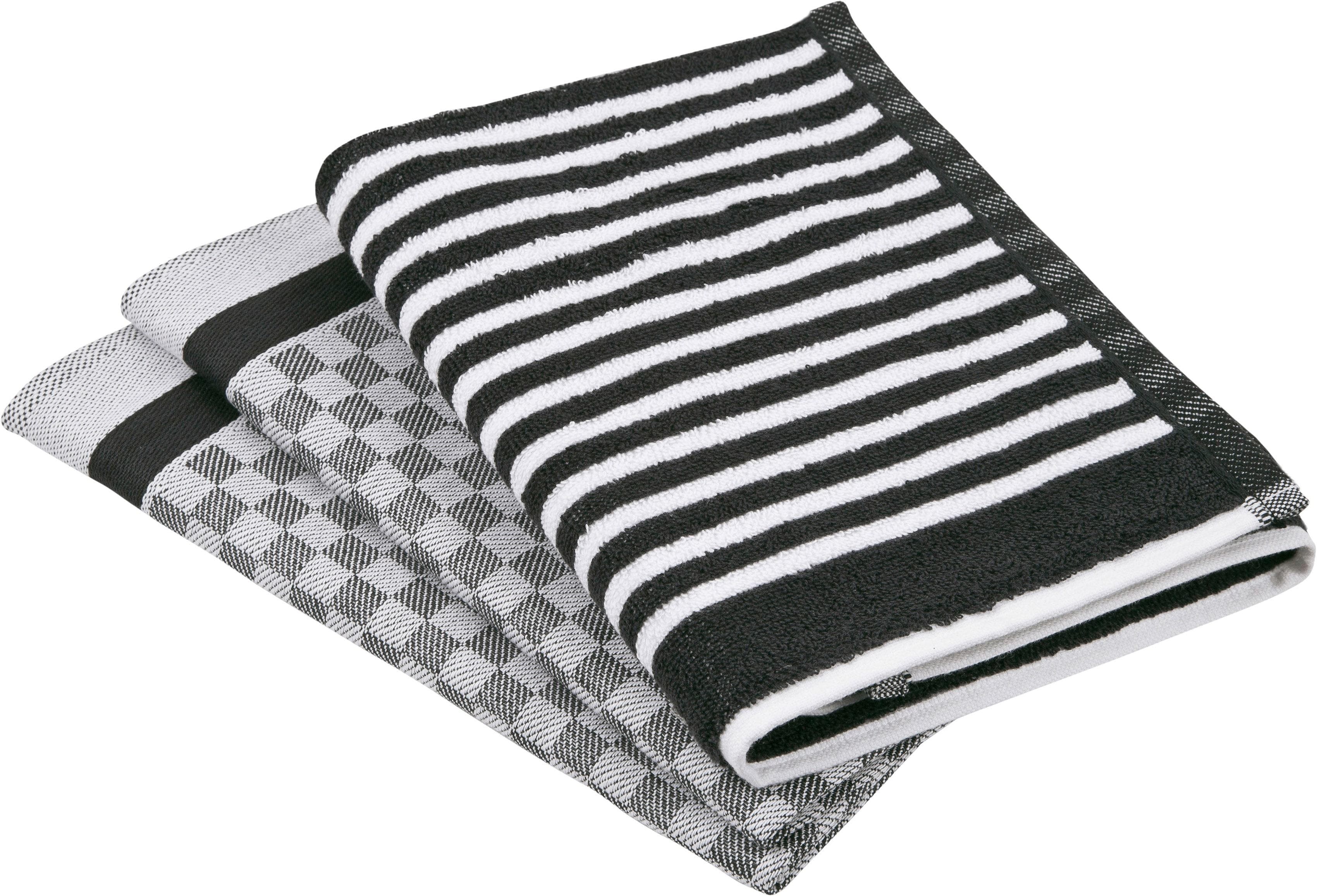 ROSS Geschirrtuch Exclusiv Set Schwarz 3-tlg. Baumwolle Leinen