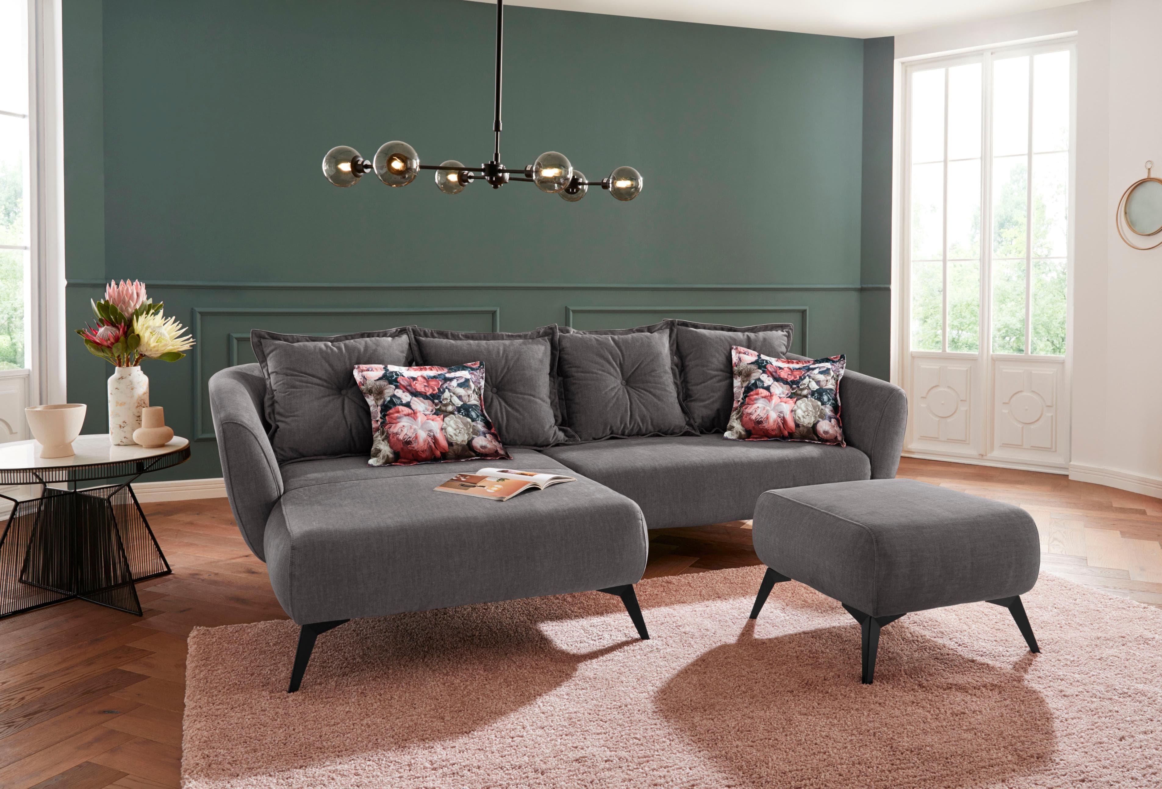 HOME AFFAIRE Ecksofa Baggio L-Form mit Recamiere Grau/Schwarz