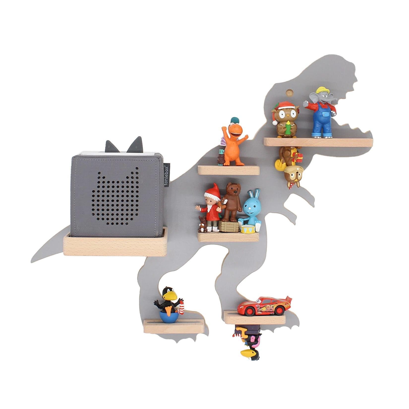 BOARTI Wandregal Dinosaurier Grau Kinderregal für Toniebox