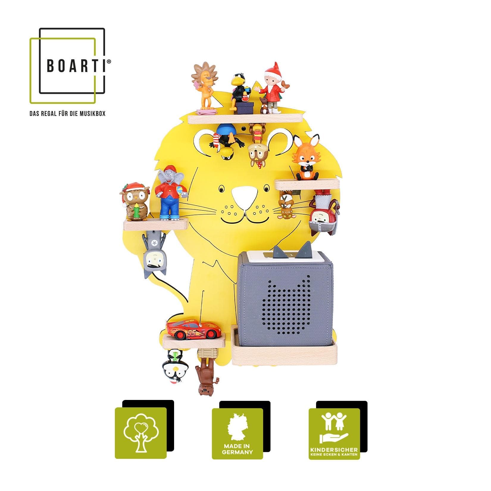 BOARTI Kinderregal Tier Löwe hängend für Toniebox und Tonie Figuren