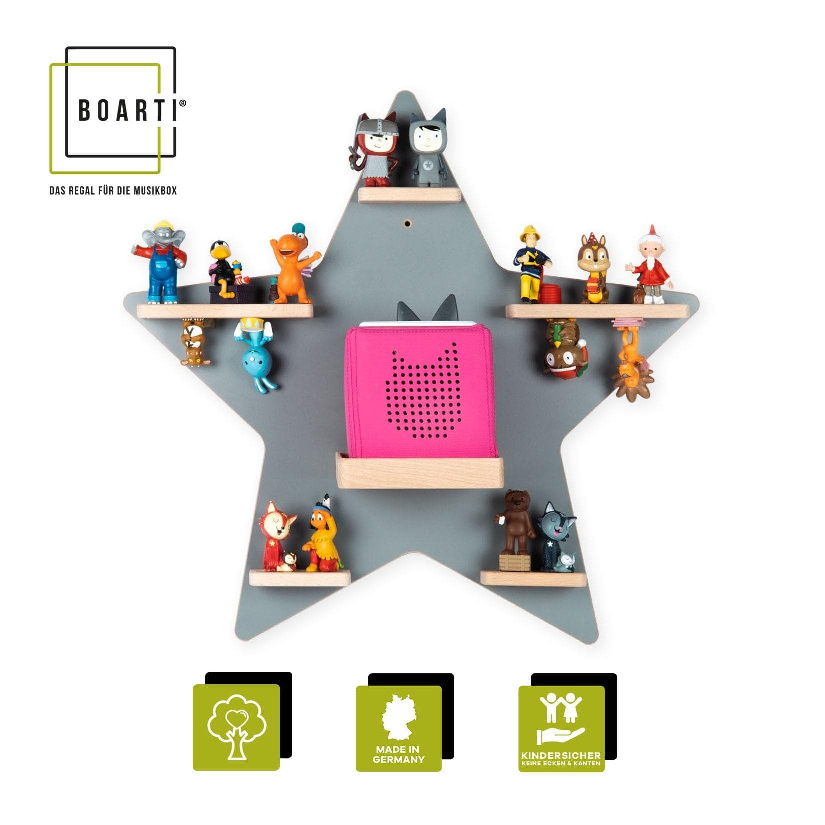 BOARTI Kinderregal Stern hängend für Toniebox und Tonie Figuren
