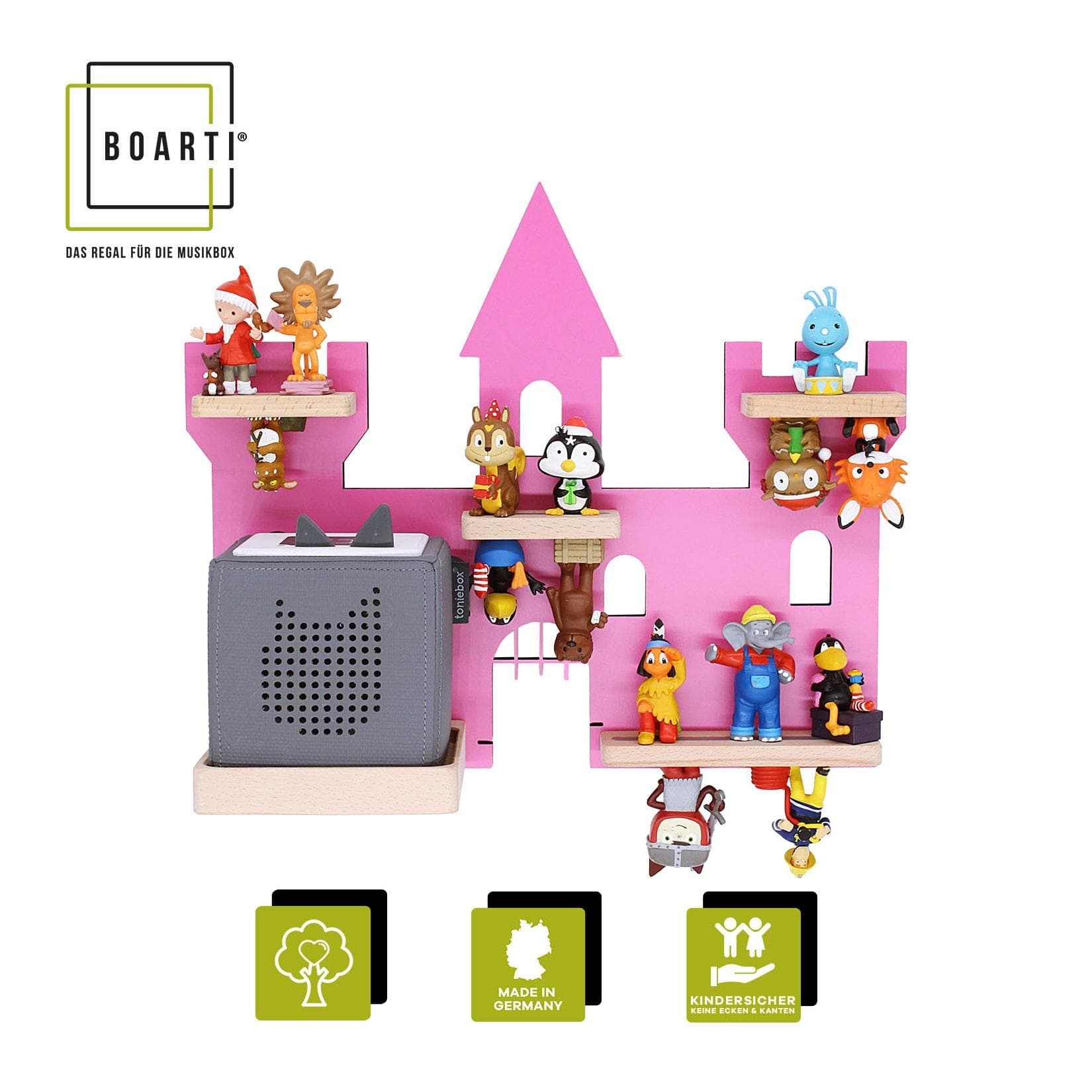 BOARTI Kinderregal Schloss Pink Wandregal für Toniebox
