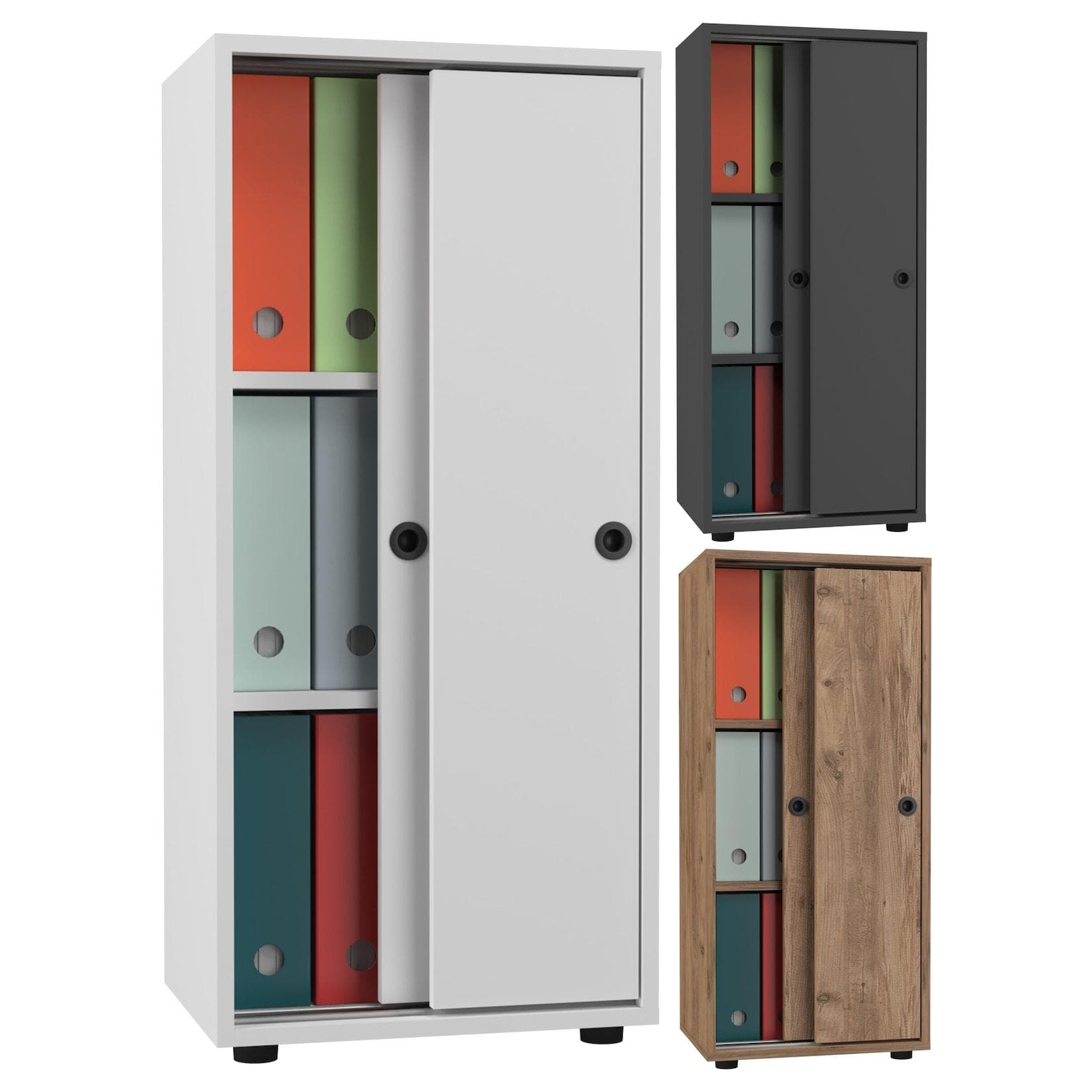 VCM Büroschrank 3-Fach Moderner Aktenschrank mit Schiebetüren